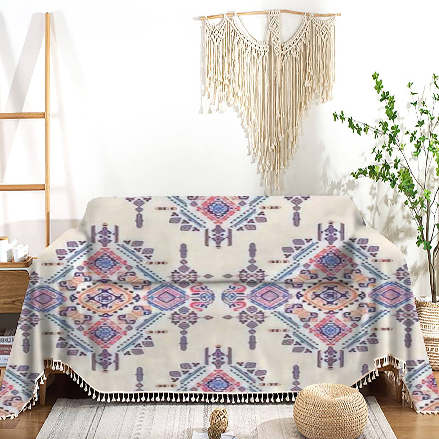 Mexican Vintage Tribal Sofa Cover - Washable Indian Ethnic Style Slipcover for Couch, Throw Blanket & Furniture Protector | Perfect for Living Room, Bedroom & Pet-Friendly Homes