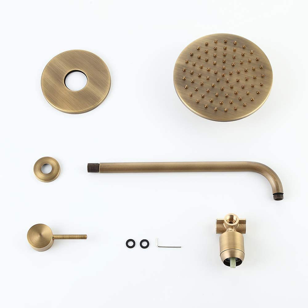 Antique Brass Rain Shower Head Set - 8 Inch Wall Mounted Waterfall Shower System with Concealed Valve & Trims for Luxurious Bathroom Upgrade | Perfect for Spa-Like Experience & Modern Home Decor