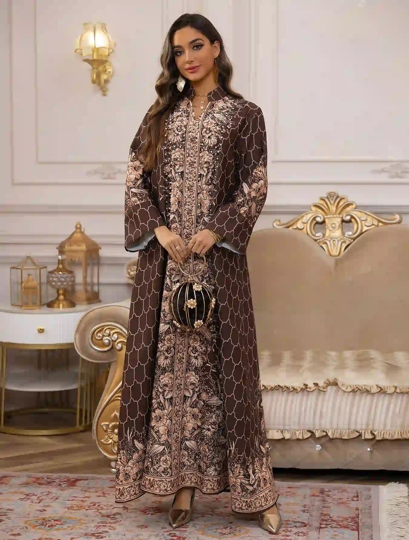 Elegant Hotfix Rhinestone Caftan Dress for Women - Beaded Eid Party Wear, Wedding Guest Outfit, Summer Beach Cover Up, Boho Maxi Dress #25446