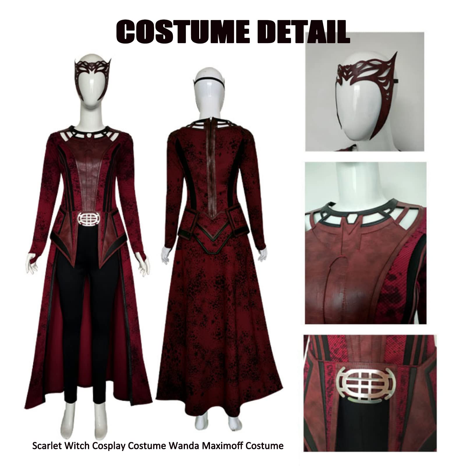 Scarlet Witch Cosplay Costume for Women - Wanda Maximoff Halloween Outfit with Red Cloak & Headpiece (Large Size) | Perfect for Comic Con, Halloween Parties & Marvel Themed Events
