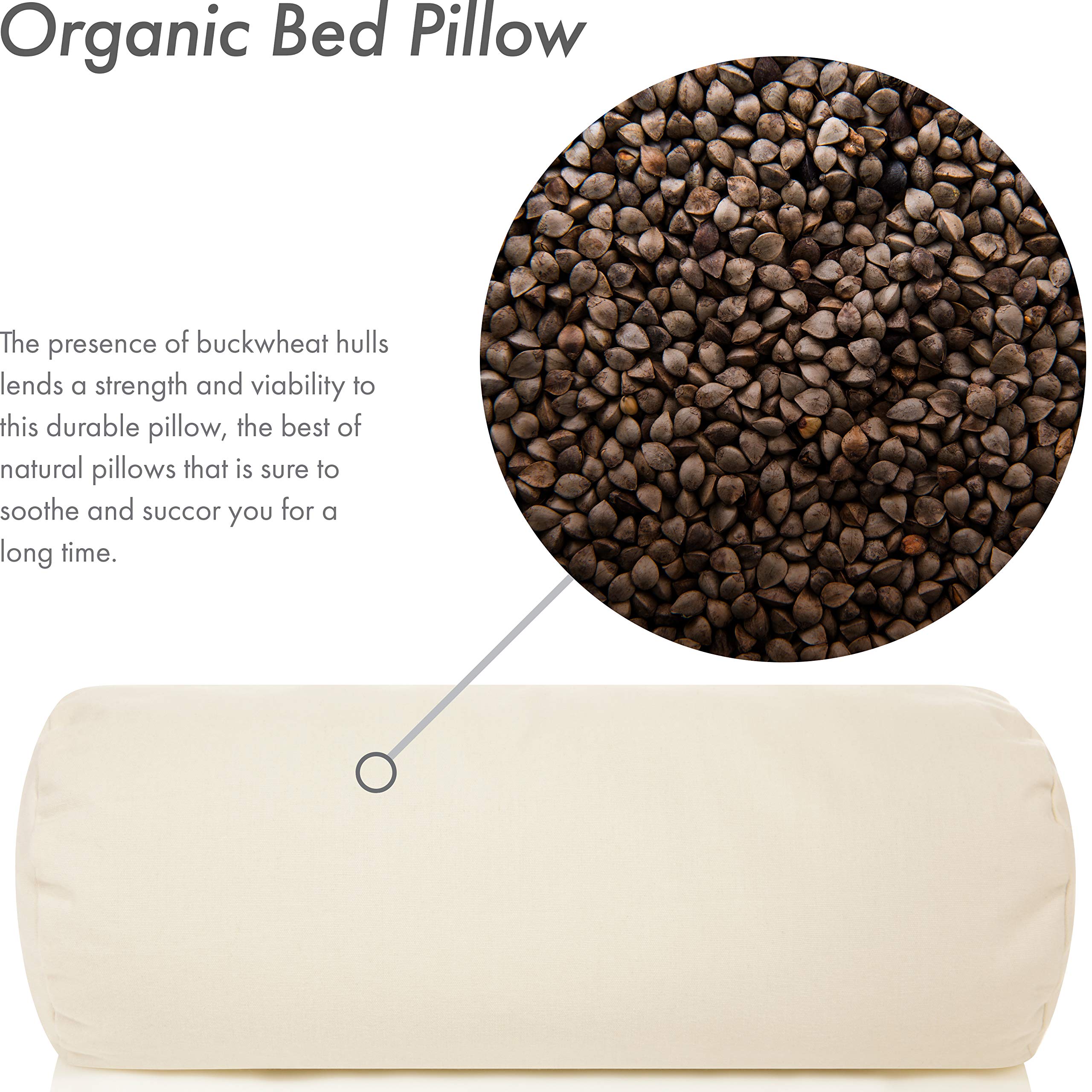 Organic Buckwheat Neck Pillow - US Grown Buckwheat Hulls for Cool Ventilation - Adjustable Zipper Design - Japanese Style Cervical Support Pillow for Sleeping, Travel & Office Ergonomics