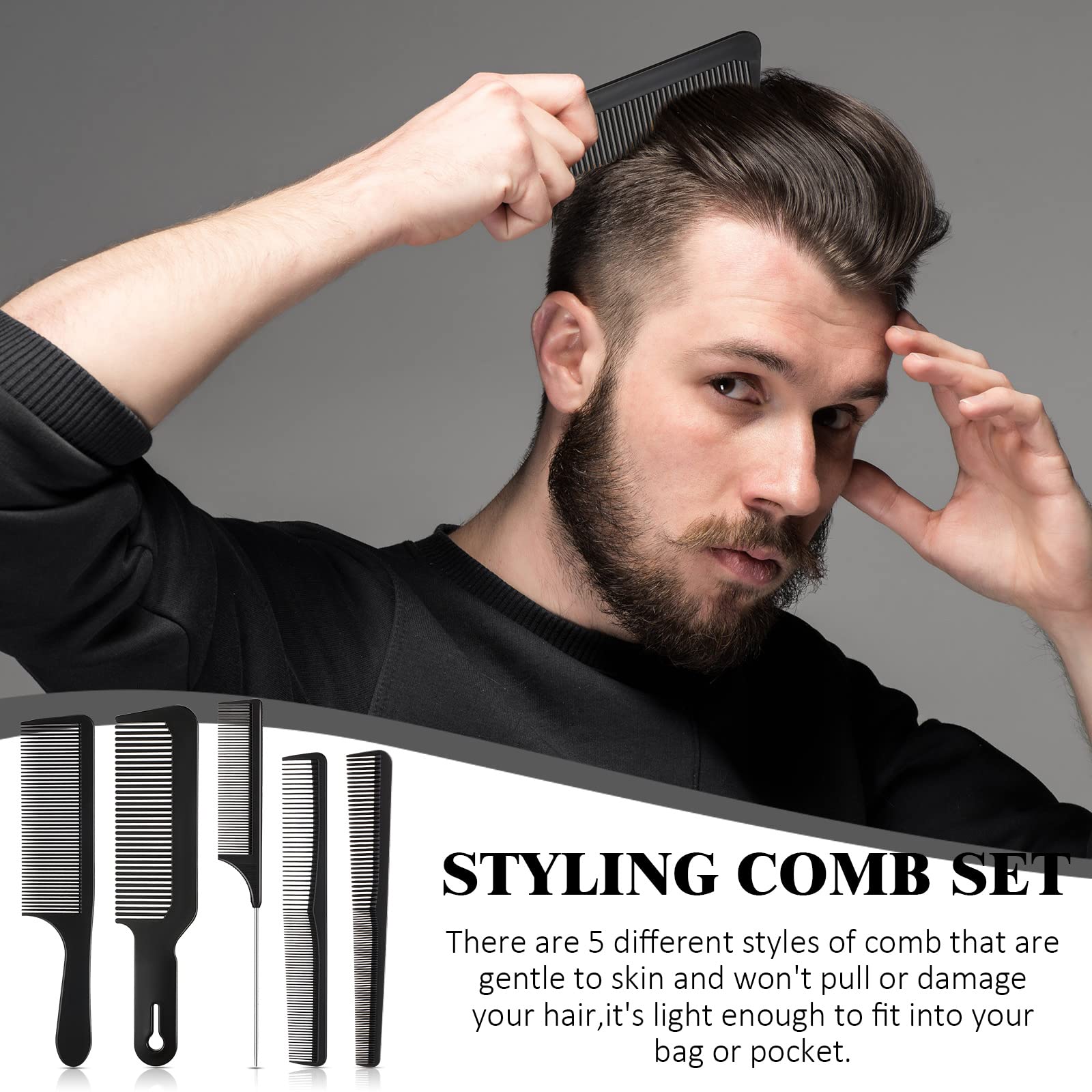 Patelai 5-Piece Professional Hair Cutting Comb Set - Carbon Fiber Barber Combs with Fine Teeth, Anti-Static & Heat Resistant - Styling & Tapered Combs for Men & Women - Perfect for Salon, Home Haircuts & Styling
