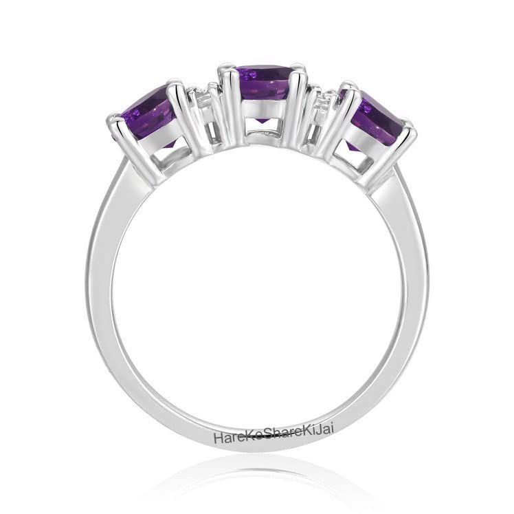 Natural Amethyst Women's Gemstone Ring - 925 Sterling Silver Three Stone Signet Ring | Elegant Engagement, Mother's Day & Anniversary Gift for Her | Perfect for Weddings, Date Nights & Special Occasions