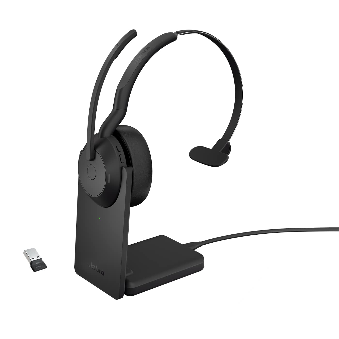 Jabra Evolve2 55 Mono Wireless Headset with Charging Stand - Noise Cancelling Microphone & ANC - Air Comfort Technology - Compatible with Zoom, Google Meet & UC Platforms - Black - Perfect for Remote Work & Online Meetings