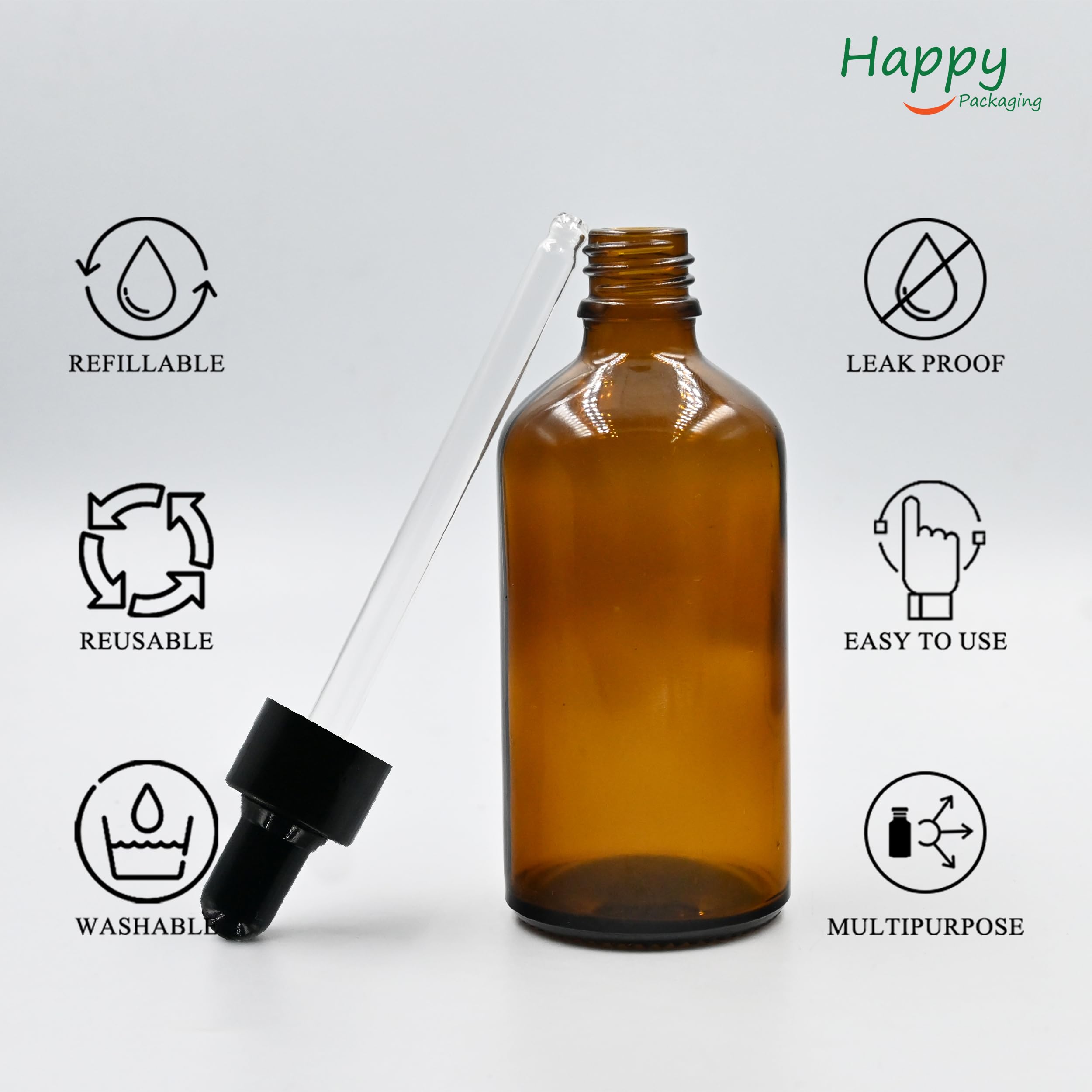 100ML Amber Glass Bottles with Dropper & Black Sleeve - Essential Oil Containers, Leak Proof Refillable Bottles for DIY Perfumes, Serums, Aromatherapy - Perfect for Home Spa, Travel & Gift Packaging (3-Pack)