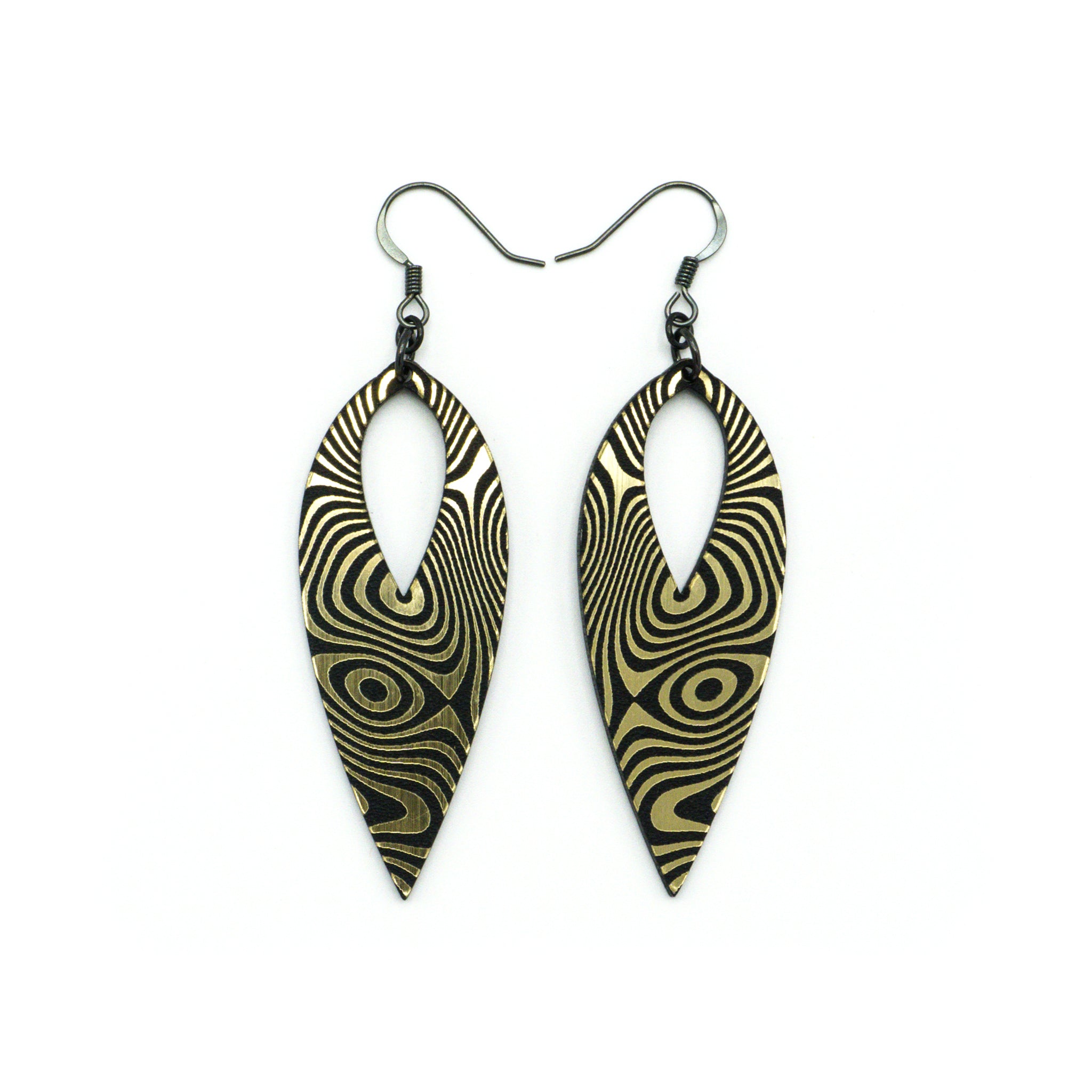 Nativas 34R Acrylic Earrings - Brushed Gold & Black Hoop Earrings for Women | Trendy Fashion Jewelry for Parties, Work & Everyday Wear