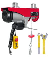 Happybuy 2200Lbs Electric Hoist - 110V Overhead Crane with Steel Hook & Remote Control - Ceiling Pulley Winch for Warehouse, Construction, Garage Lifting - Emergency Stop Switch Included (Red) - Perfect for Heavy Duty Material Handling and Industrial Applications
