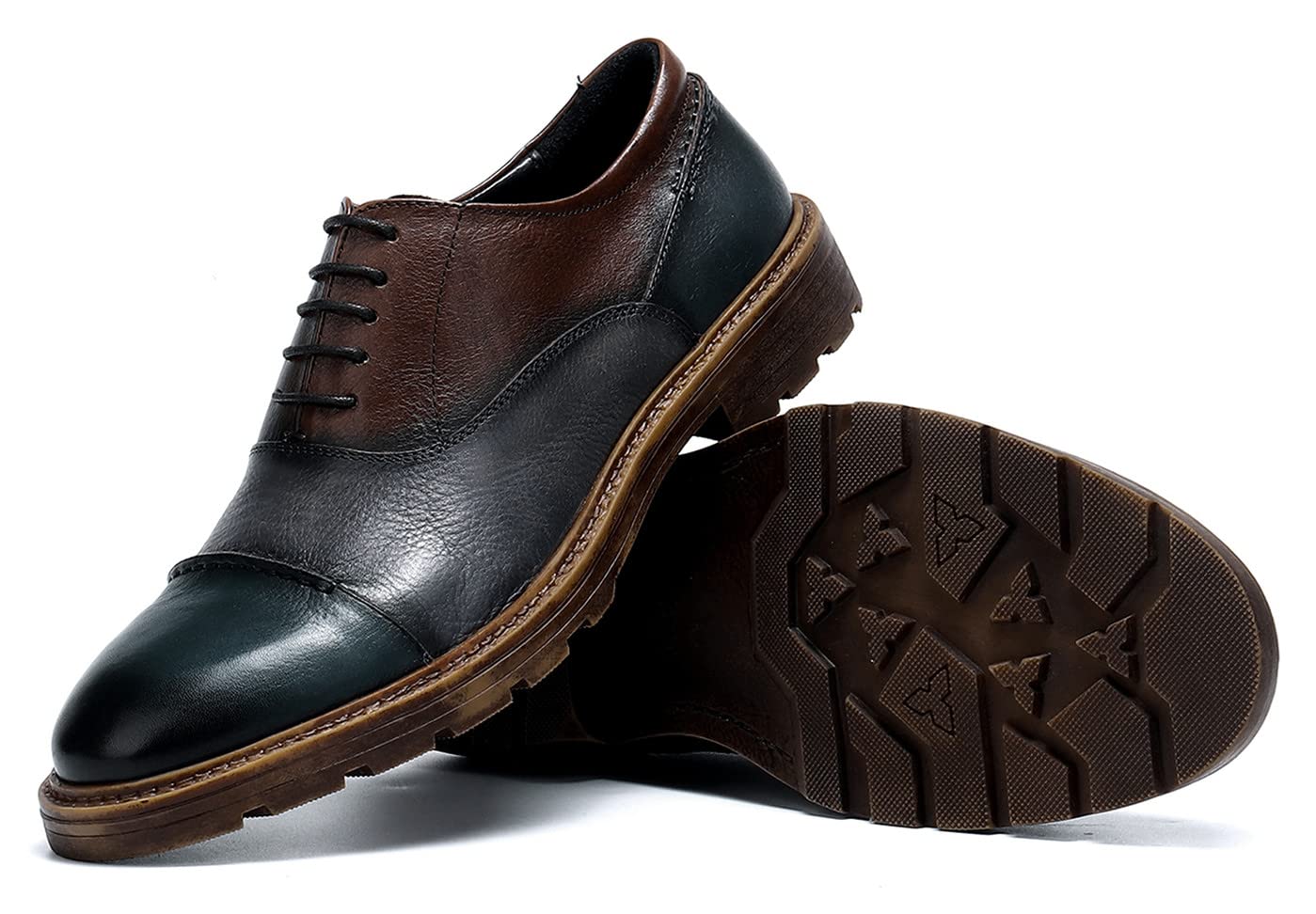 Premium Men's Leather Dress Shoes - Classic Cap Toe Oxfords & Derby Style in Blue & Brown | Formal Business Attire, Wedding & Office Wear