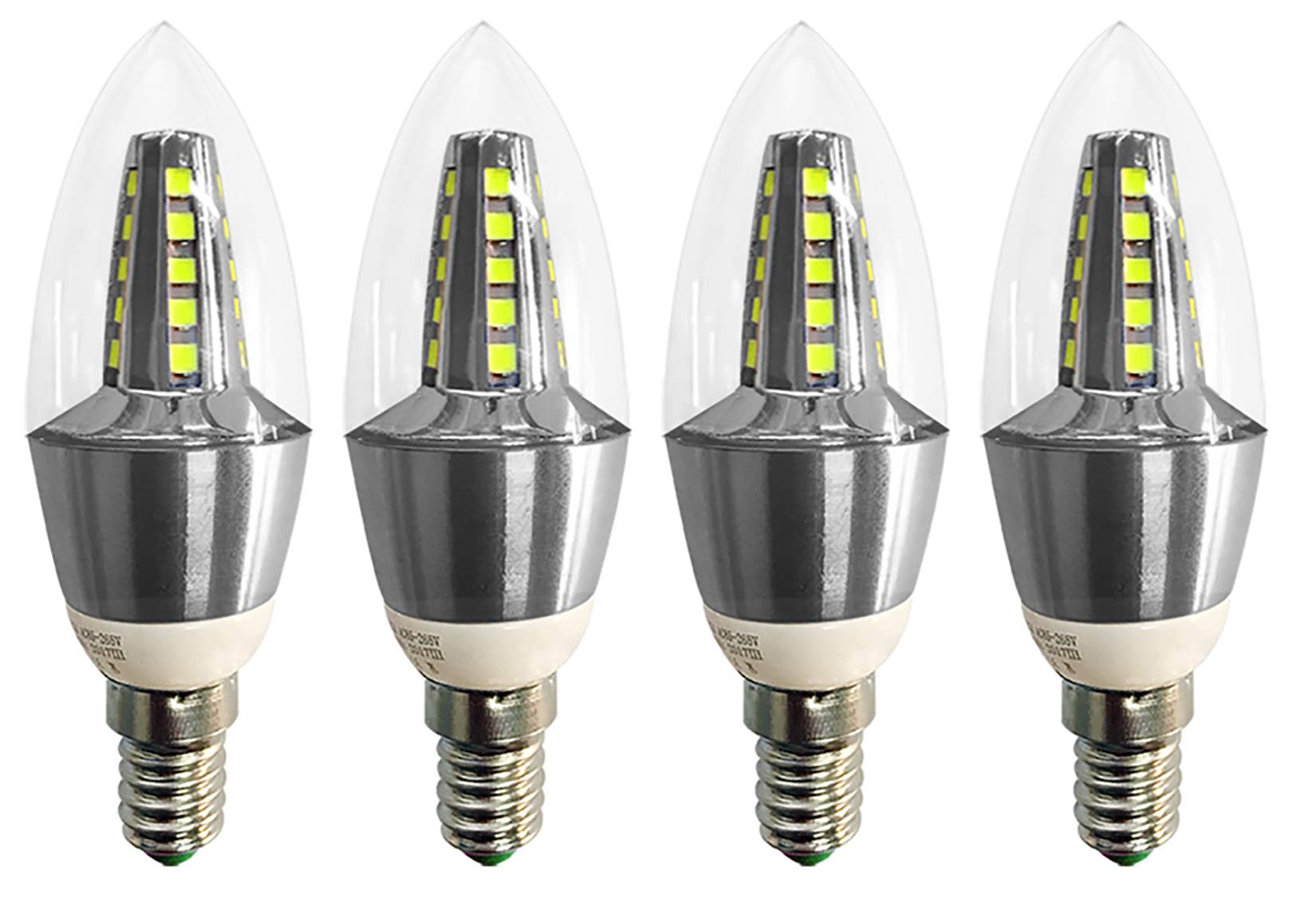7W E14 LED Candelabra Bulb - 60W Equivalent, 6000K Cool White, Non-Dimmable, Energy Saving Chandelier Light Bulbs (Pack of 4) - Perfect for Home Lighting, Chandeliers, Ceiling Fans & Decorative Fixtures