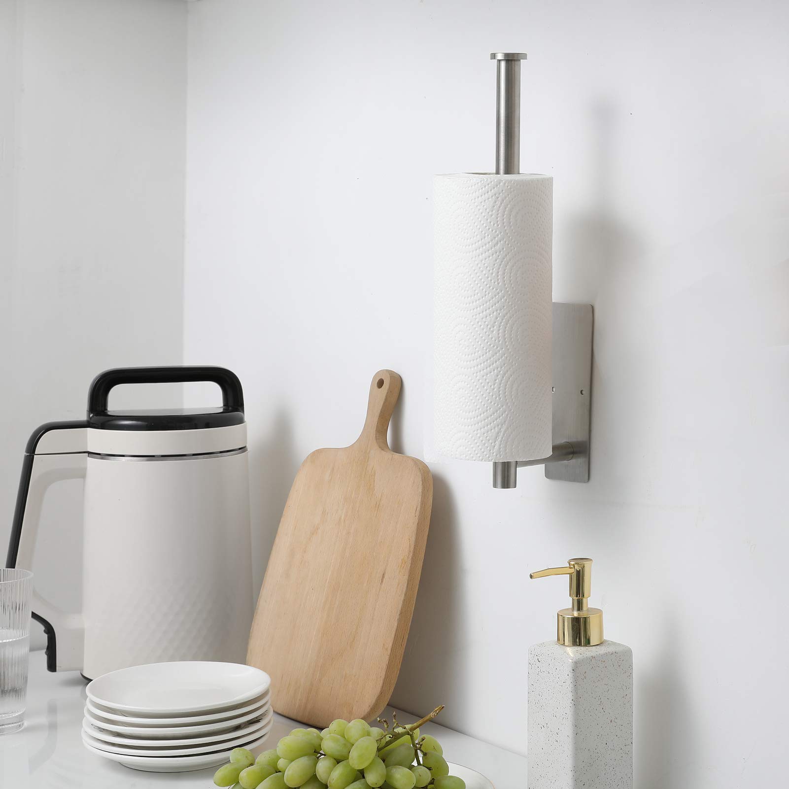 2 Pack Under Cabinet Paper Towel Holder - Stainless Steel Kitchen Towel Rack with Adhesive Mount for Bathroom & Kitchen, Wall Mounted Matte Black Paper Towel Dispenser (SUS304) - Perfect for Small Spaces & Easy Access While Cooking
