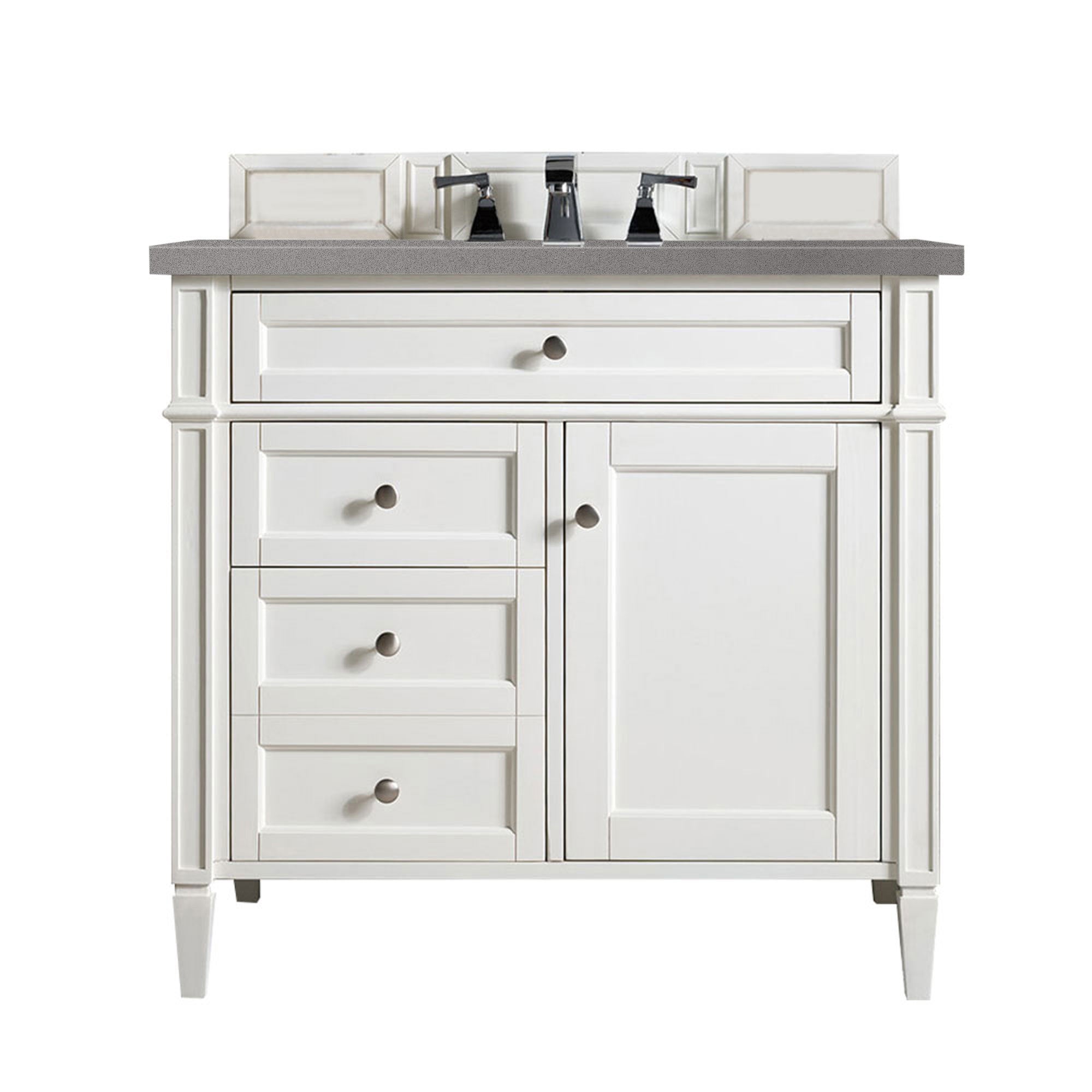 Brittany 36-Inch Bright White Bathroom Vanity with 3CM Gray Expo Quartz Countertop - Perfect for Modern Master Bathrooms and Guest Baths
