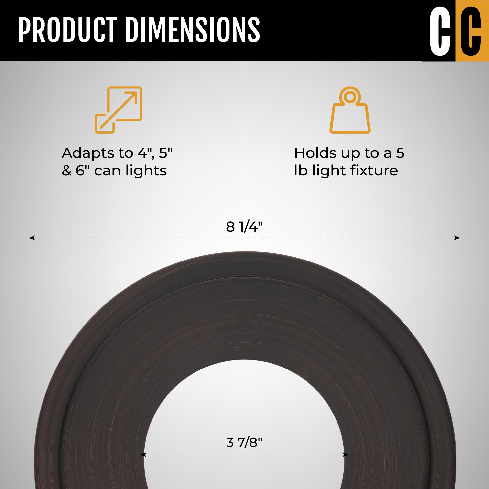 R1 Recessed Can Light Conversion Kit - Ceiling Light Fixture Adapter for Recessed Lighting, Pendant & Hanging Lights - Oil Rubbed Bronze with 8¼