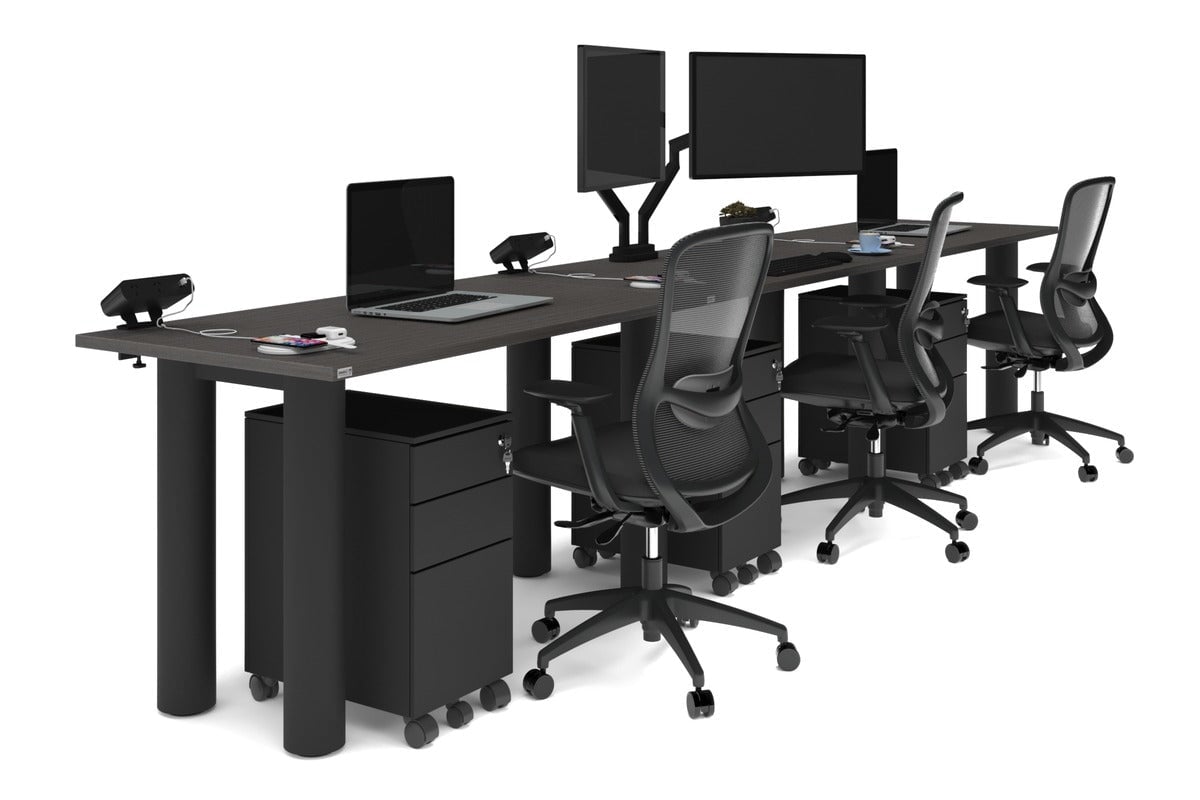 Quadro Cylinder Leg 3-Person Office Workstation Desk - 1200L x 700W - Modern Office Furniture for Collaborative Workspaces, Home Offices & Coworking Environments