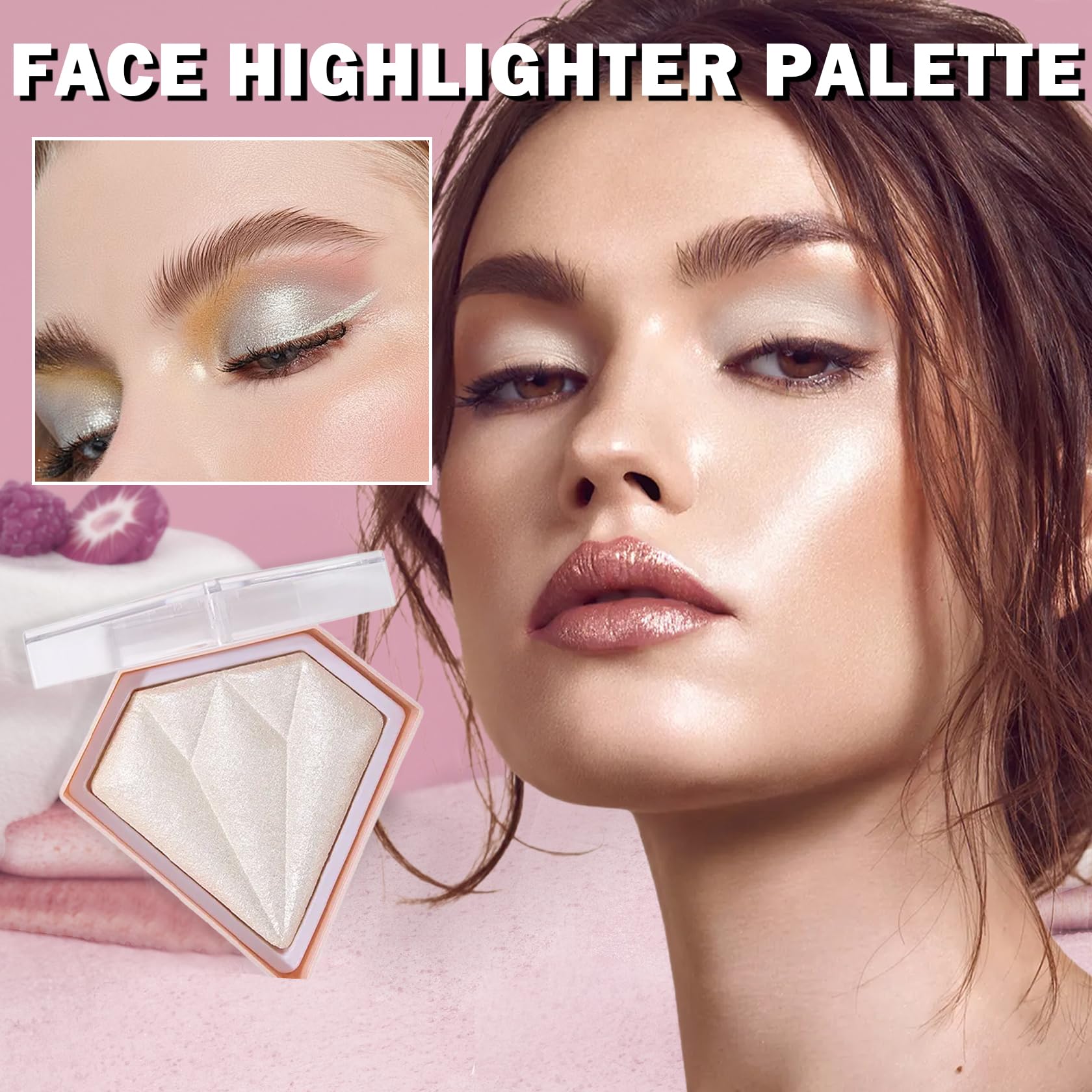 Pearl White Highlighter Makeup Palette - Natural Shimmer Face Highlighter Powder for Contouring & Glowing Skin | Perfect for Daily Makeup, Parties & Photo Shoots