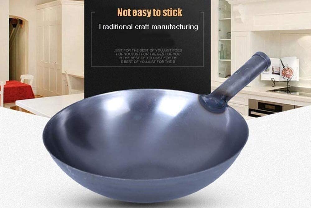 GDSKL 38cm Stainless Steel Wok - Non-Stick, Coating-Free Iron Wok Pan for Healthy Cooking | Oil-Absorbing, Low-Smoke Design | Perfect for Stir-Frying, Deep Frying & Asian Cuisine