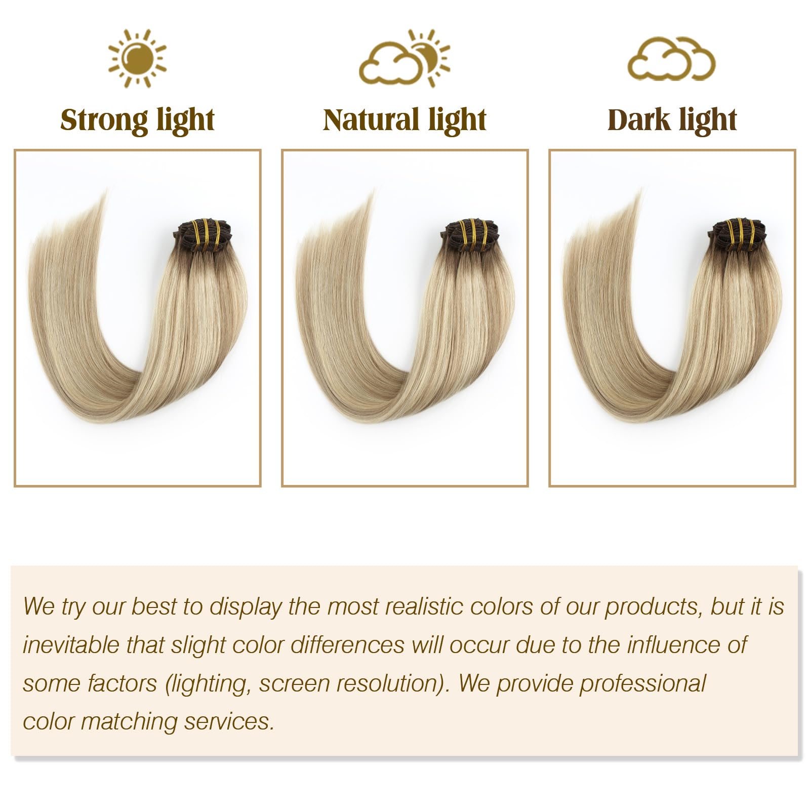 ABH AMAZINGBEAUTY 22 Inch Real Human Hair Clip-in Extensions - Ash Brown to Beach Blonde Ombre with Dark Brown Roots (R3-8-613) - 8pcs/120g Straight Double Weft Hairpieces for Daily Styling & Special Occasions
