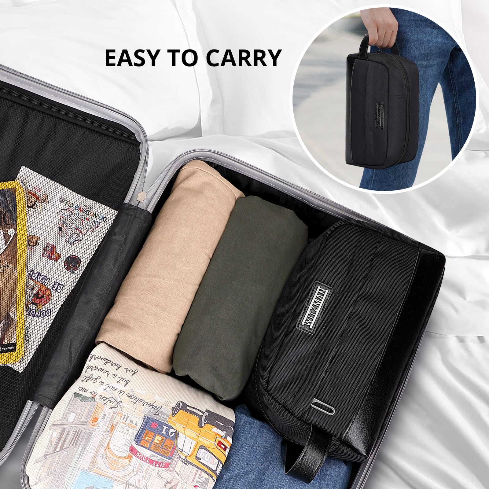 WITZMAN Water-Resistant Hanging Travel Toiletry Bag for Men & Women - Lightweight Shaving Dopp Kit & Cosmetic Organizer (B692 Black) - Perfect for Camping, Gym, Business Trips & Vacation Essentials