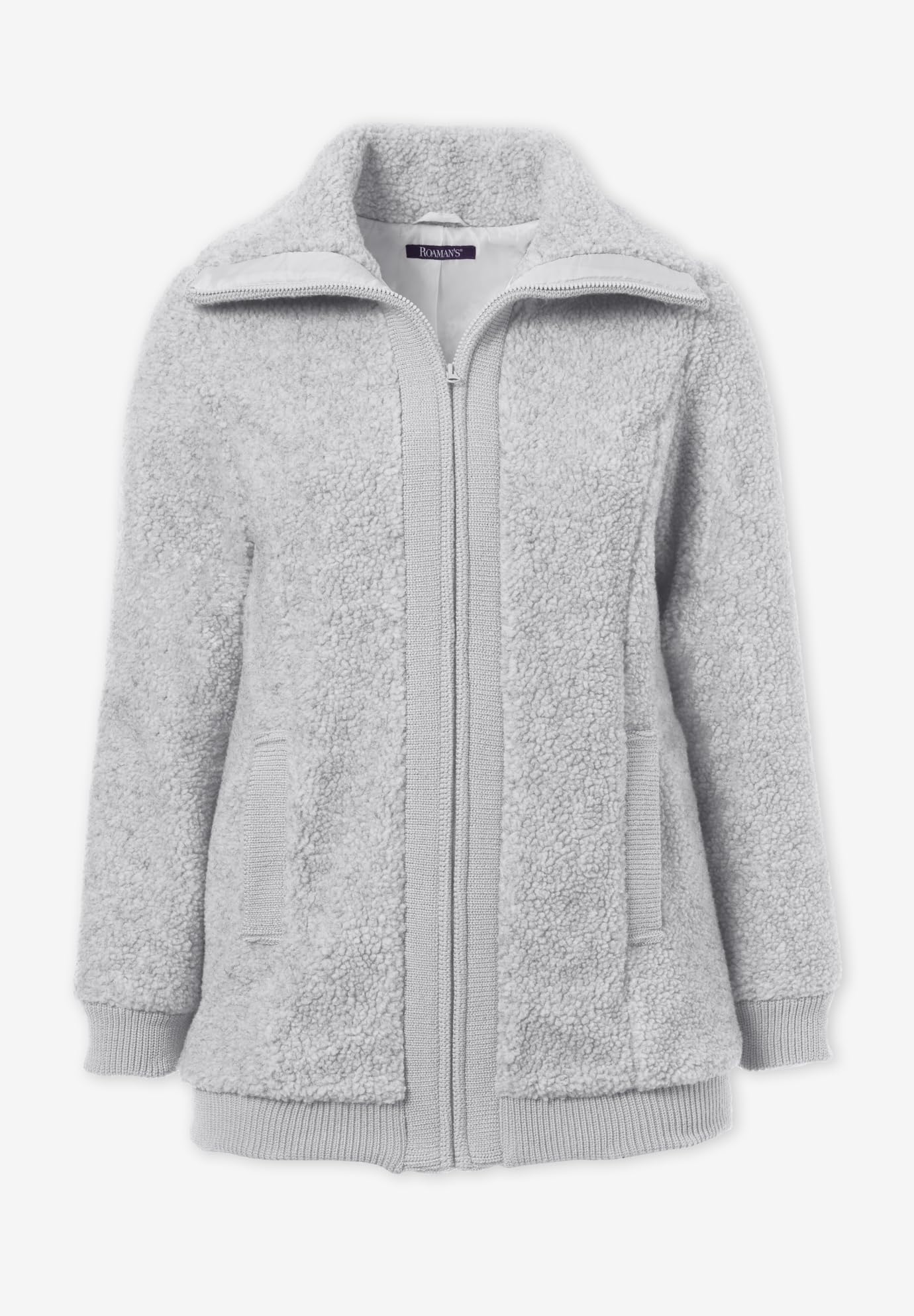 Roaman's Women's Plus Size Mid Weight Teddy Bomber Jacket - Cozy Winter Outerwear for Casual Outings & Street Style Fashion
