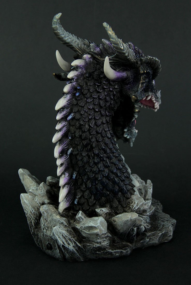 Veronese Design Hand-Painted Obsidian Dragon Bust Statue with LED Lights - Gothic Home Decor, Fantasy Collectible & Night Light for Bedroom, Office, or Gaming Room