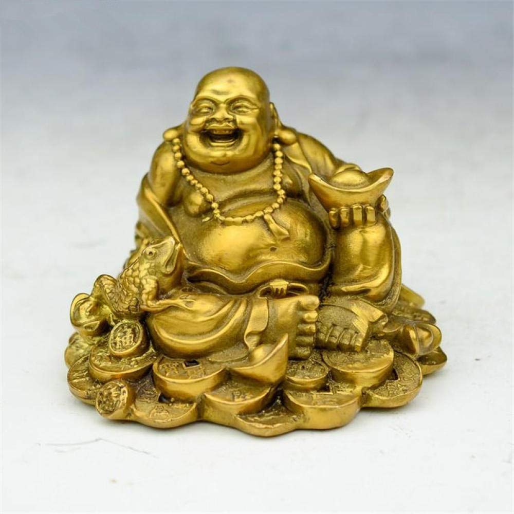 Golden Wealth Toad & Laughing Buddha Statue - Brass Buddhist Sculpture for Home Decor, Feng Shui, Office & Meditation Space | Handcrafted Spiritual Art & Gift