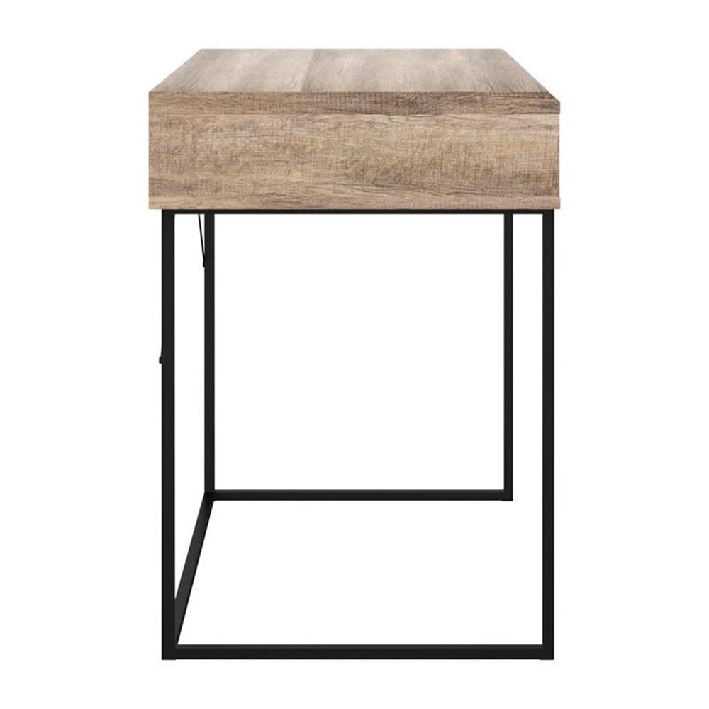 CorLiving Fort Worth Brown Engineered Wood Grain Finish Desk with Drawer & Cubby - Modern Home Office Writing Desk for Small Spaces, Study & Work from Home