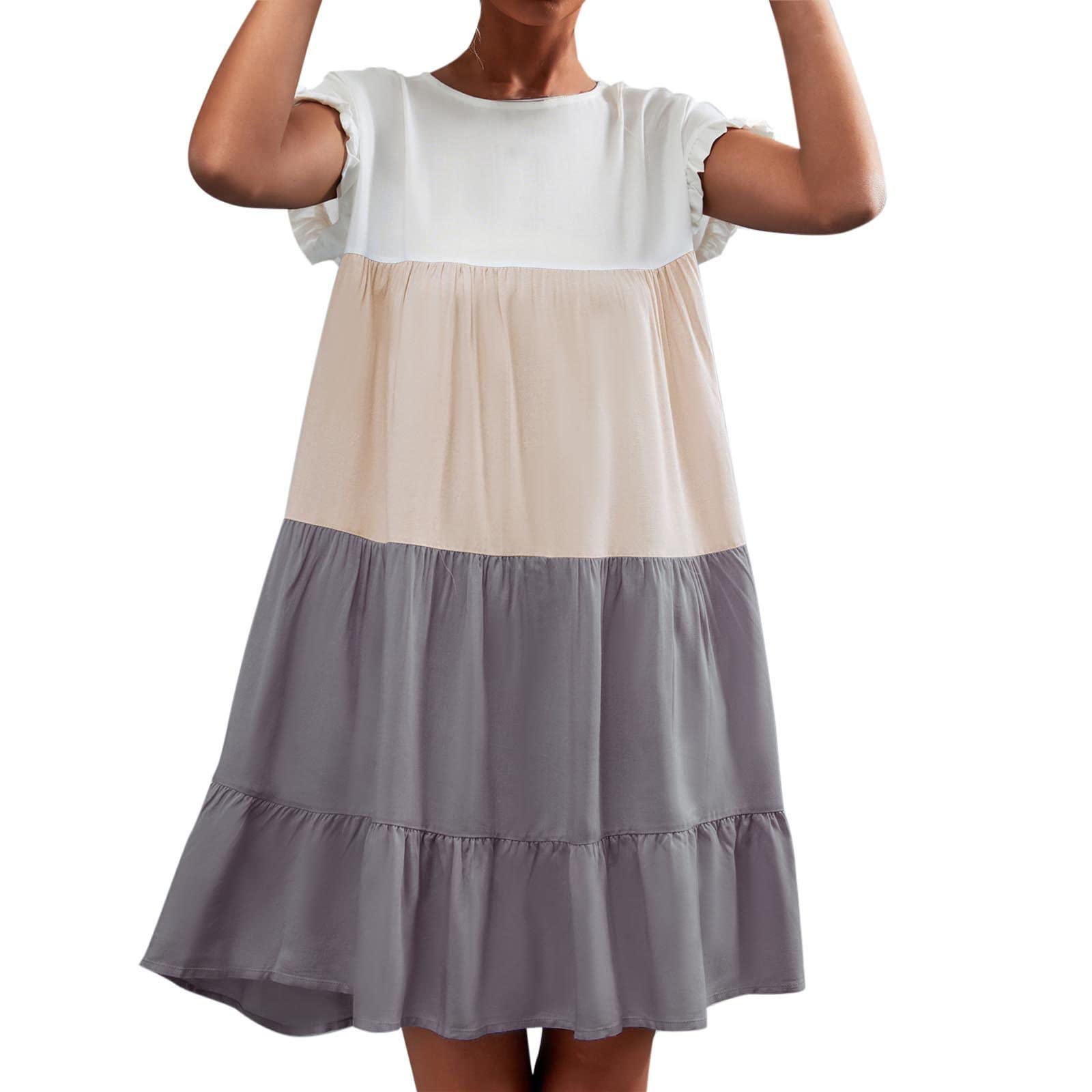UYTOGOFE Women's Summer Sleeveless Ruffle Mini Dress - Round Neck Colorblock Loose Fit Cocktail Dress for Beach, Party & Fall Outfits