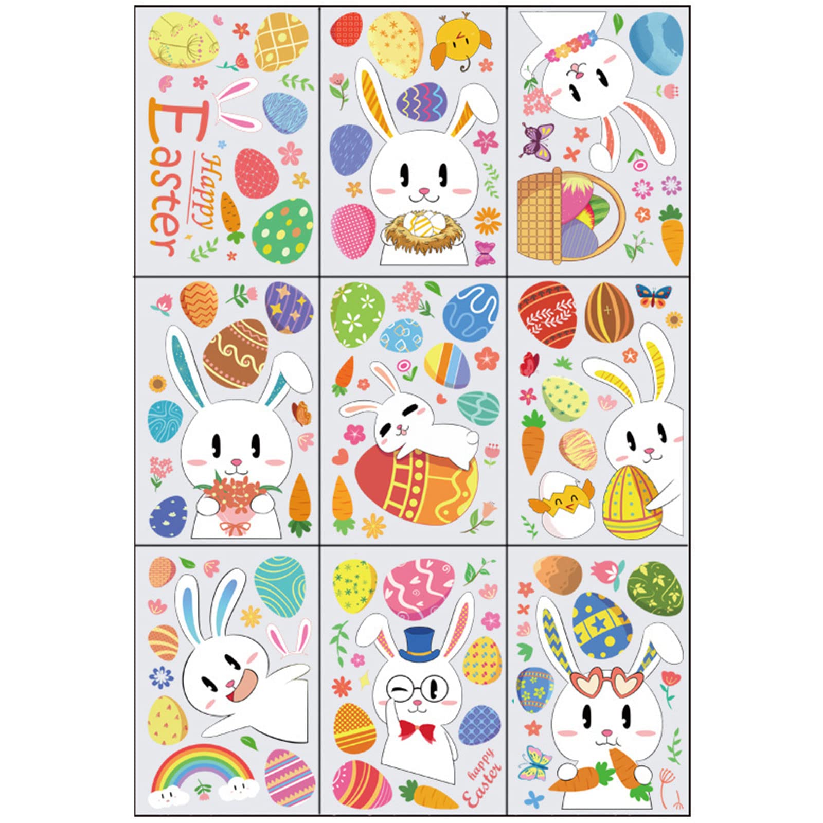 Charlotte Easter Wall Stickers - Set of 9 PVC Self-Adhesive Electrostatic Posters for Easter Decorations - Perfect for Home, Office, Classroom & Party Decor (Style: Sq640)