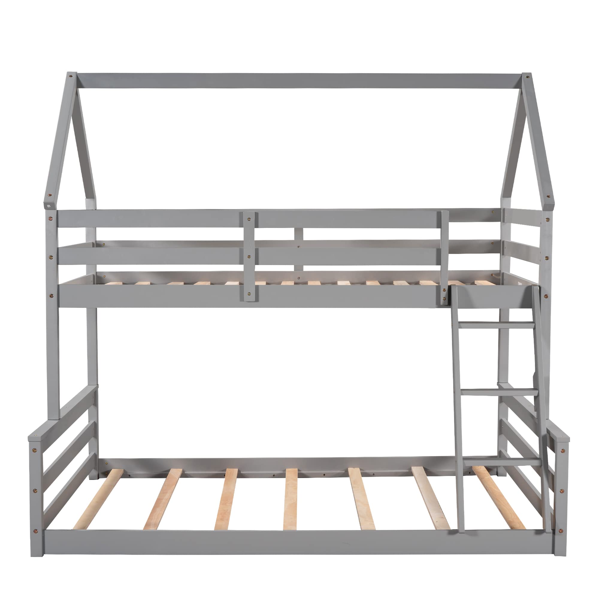 MERITLINE Twin Over Full Bunk Bed with Ladder & Safety Rail - Sturdy Wooden Kids Bunk Bed for Boys & Girls - Space-Saving Detachable Design for Growing Families (Grey) - Perfect for Small Bedrooms, Shared Kids Rooms & Vacation Homes