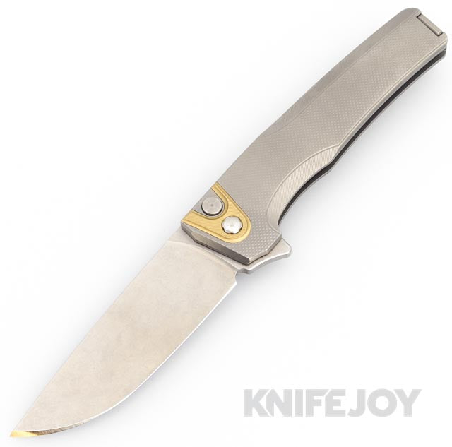 MachineWise Sonora Button Lock Folding Knife - S35VN Steel Blade with Diamond Textured Titanium Handles & Bronze Bolster - EDC, Outdoor, Camping, Hunting, Survival Gear