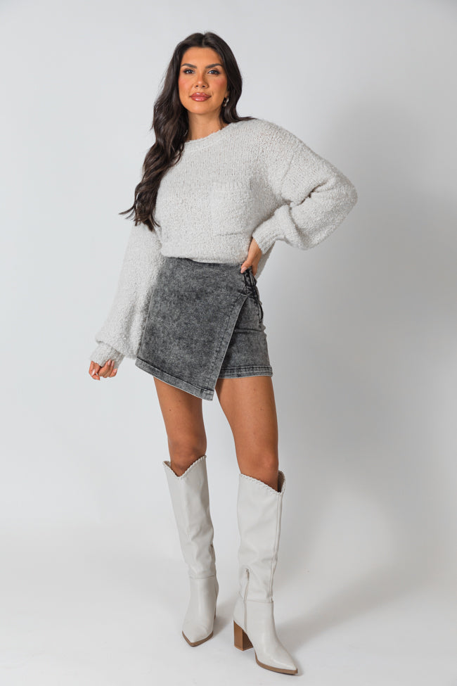 Trendy Black Acid Wash Denim Skort for Women | High Waist Stretch Denim Skirt Shorts Hybrid | Perfect for Casual Outings, Summer Fashion & Street Style