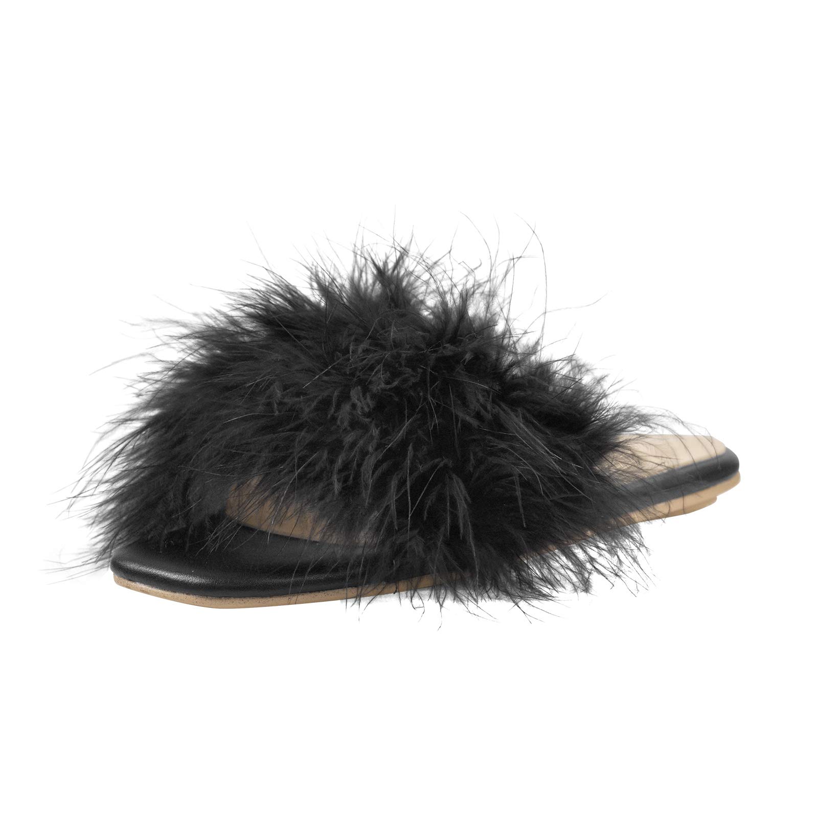 LISHAN Women's Fuzzy Fur Slides Sandals - Soft Plush House Slippers for Women, Cozy Indoor/Outdoor Slide Sandals for Lounge, Beach, and Vacation