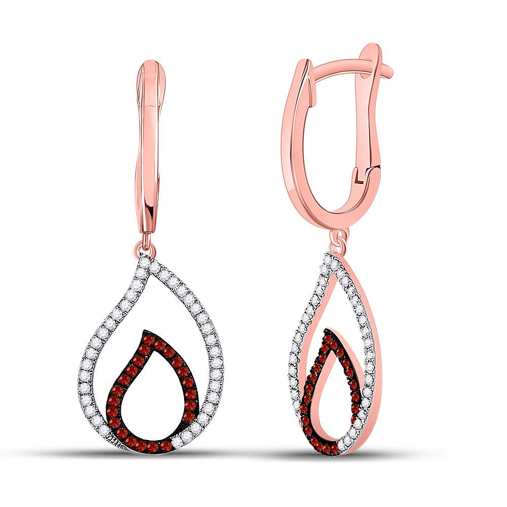 10K Rose Gold Red Diamond Teardrop Dangle Earrings for Women - 1/3 Cttw (I2-I3 Clarity) | Elegant Round Cut Enhanced Red Gemstone Jewelry | Perfect for Weddings, Parties & Special Occasions