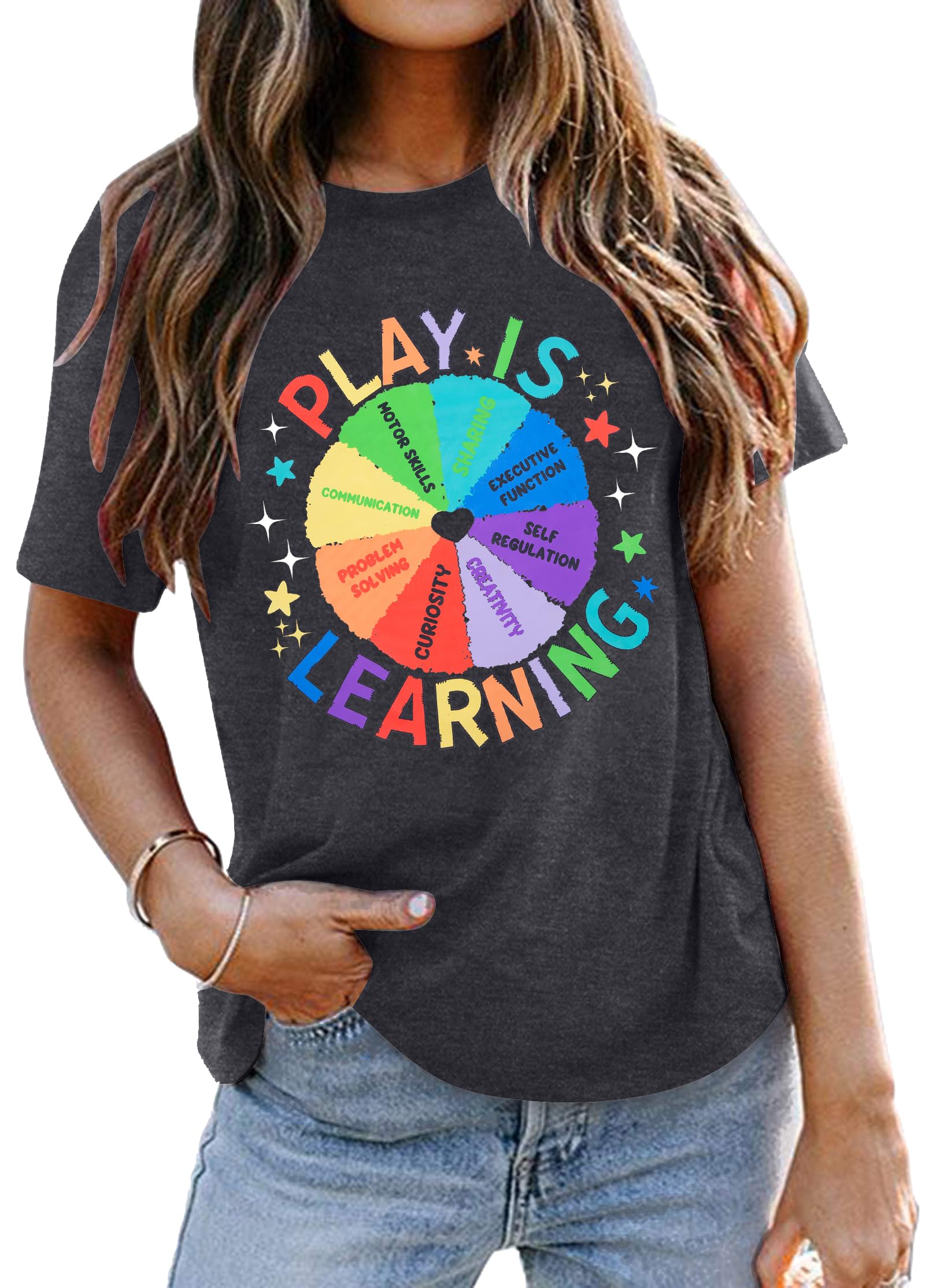 Play is Learning T-Shirts for Women - Cute Kindergarten Teacher Shirts & Teacher Appreciation Tops - Perfect for Classroom, Gifts & Teacher Appreciation Week