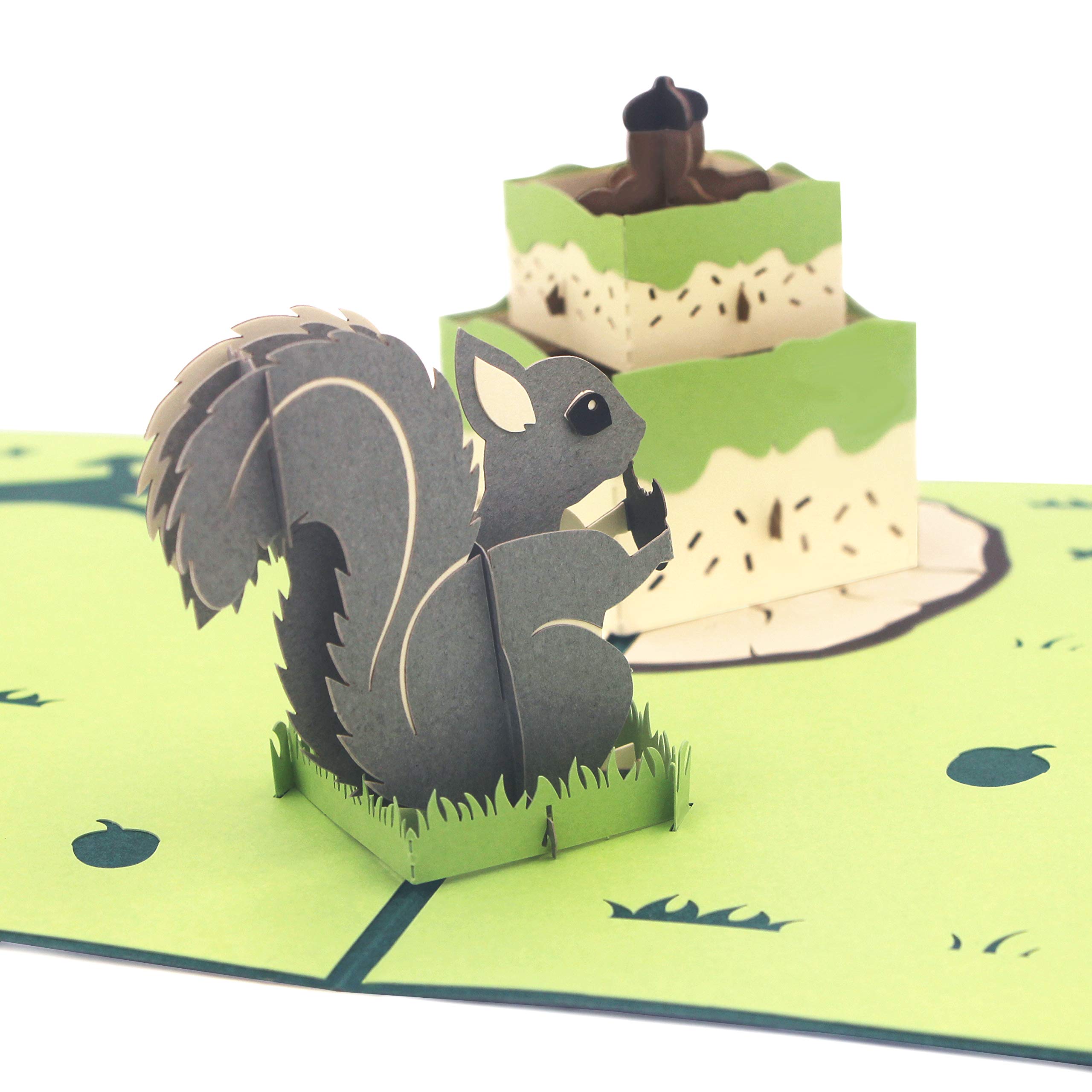 Ribbli Squirrel & Birthday Cake Handmade Pop Up Greeting Card - 3D Animated Birthday Card for Men, Women & Kids - Includes Envelope - Perfect for Birthday Wishes, Anniversary & Special Occasions