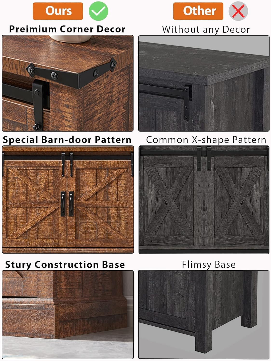Rustic Farmhouse TV Stand for 70-75 Inch TVs - 66