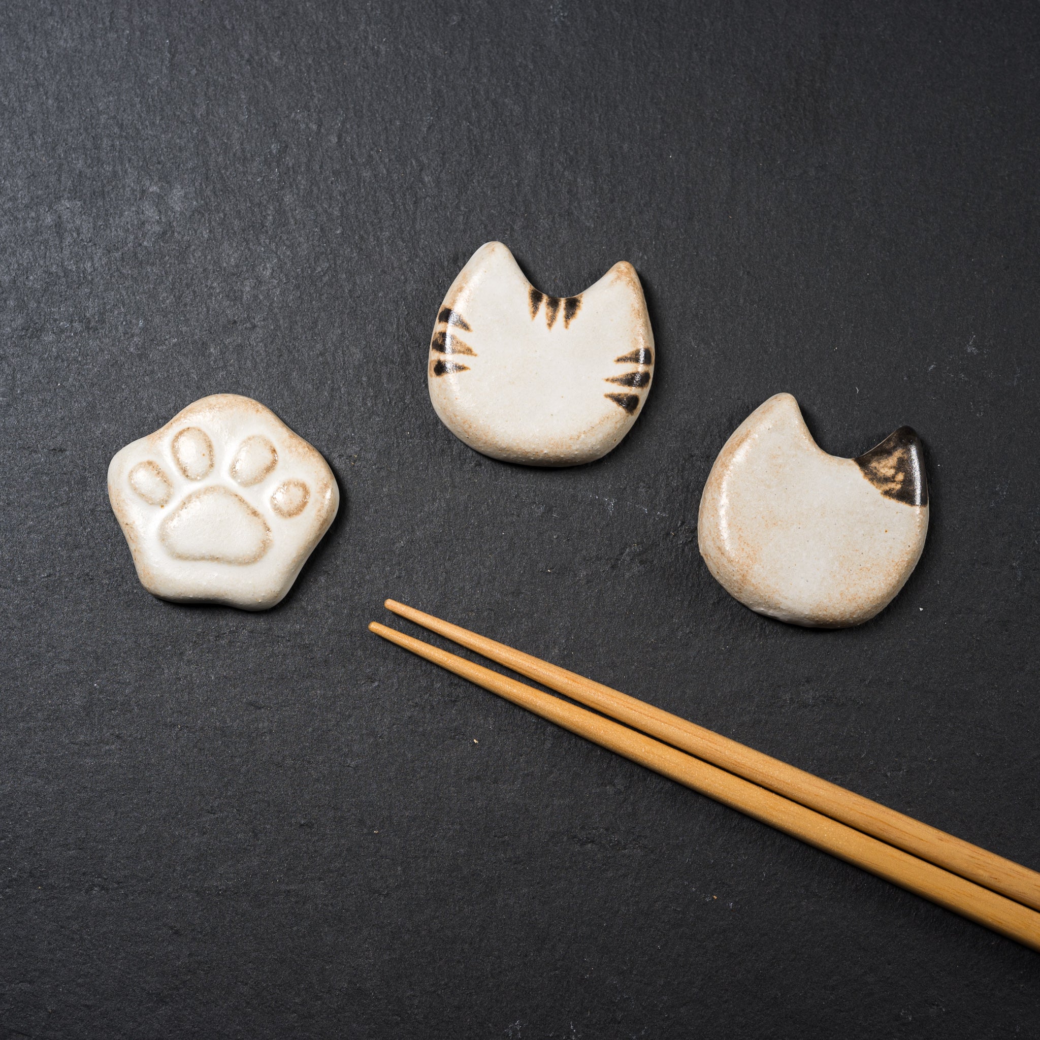 Wakasama Kiln Cat Chopstick Rest - 3 Adorable Ceramic Designs for Sushi & Asian Dining | Handmade Pottery Gift for Cat Lovers