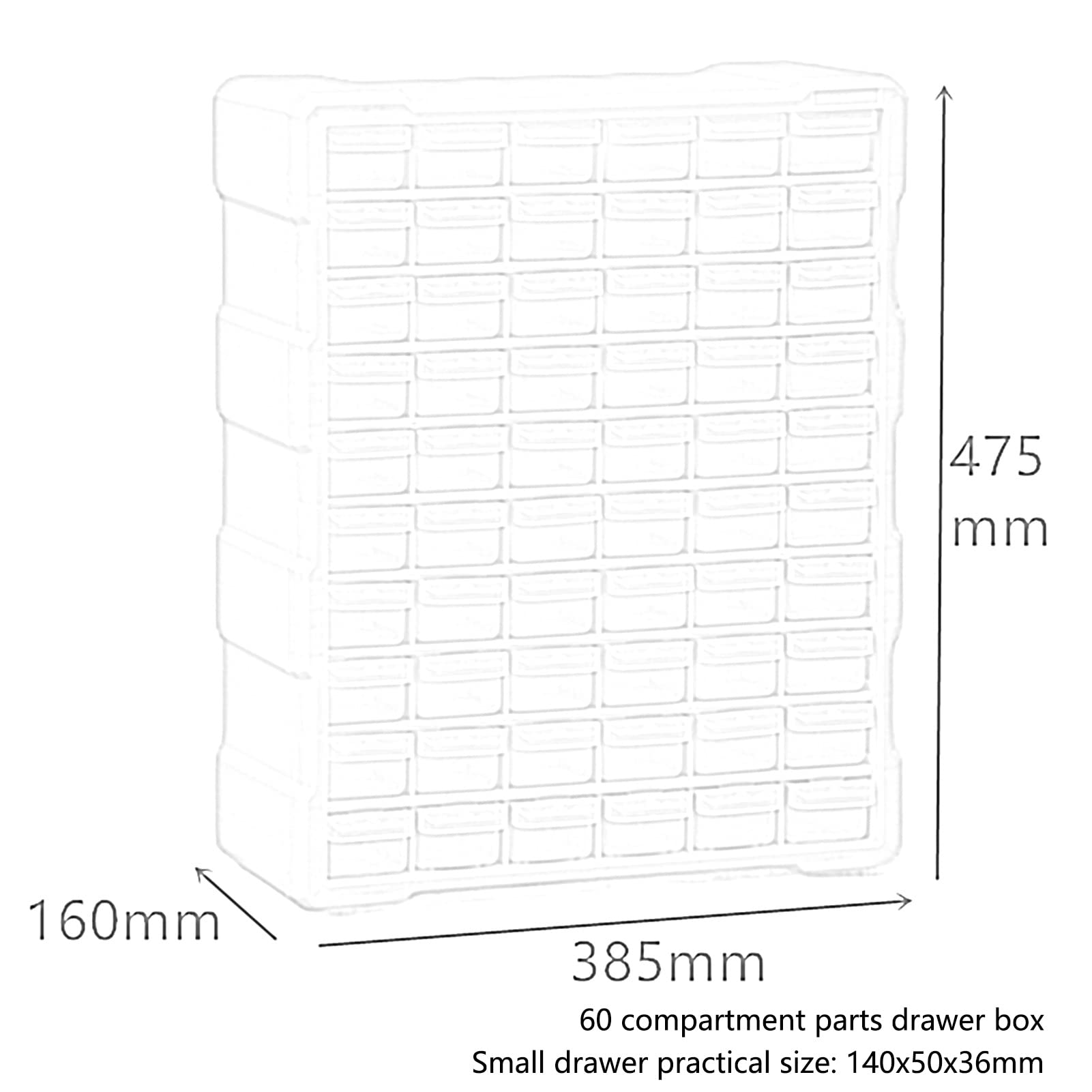 60-Drawer Plastic Storage Cabinet - Heavy Duty Tool Box Organizer for Hardware, Parts & Craft Supplies, Wall or Desktop Mountable DIY Storage Unit (385x160x475mm, Blue) - Perfect for Garage, Workshop & Home Office Organization