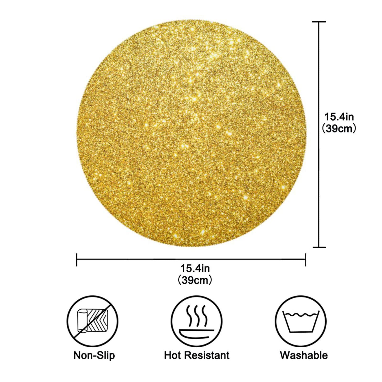 6-Pack Gold Glitter Sparkle Placemats Set - 15.4 Inch Round Sequined Table Mats for Kitchen, Kids, Christmas, Wedding Party Decor - Waterproof & Easy to Clean for Daily Use & Special Occasions