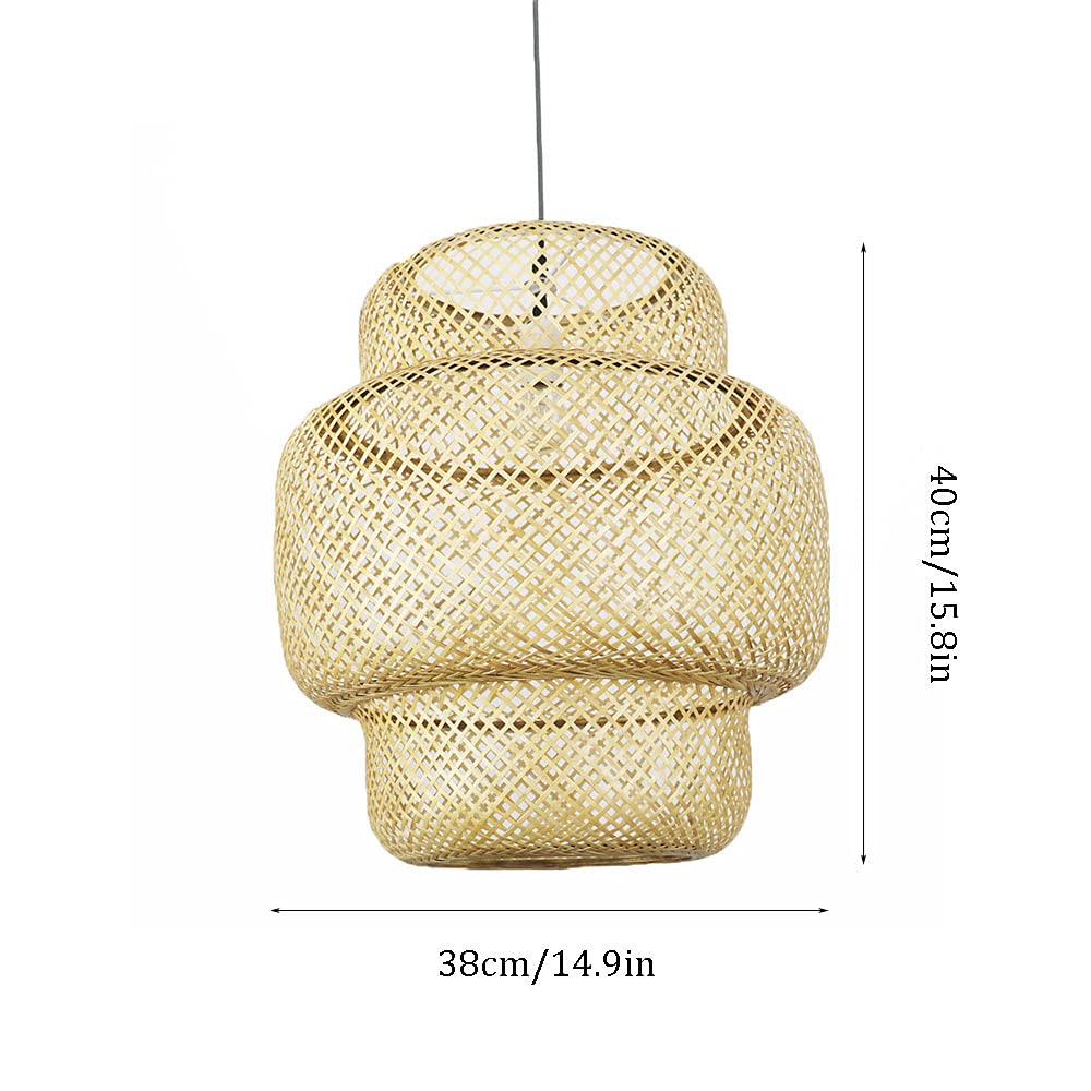 Handwoven Bamboo Lantern Pendant Light - Natural Rattan Shade with E27 Socket for Ceiling Chandelier - Boho Home Decor Lighting Fixture for Living Room, Dining Room and Hallway - Perfect for Creating Cozy Ambiance in Bedroom, Patio or Restaurant
