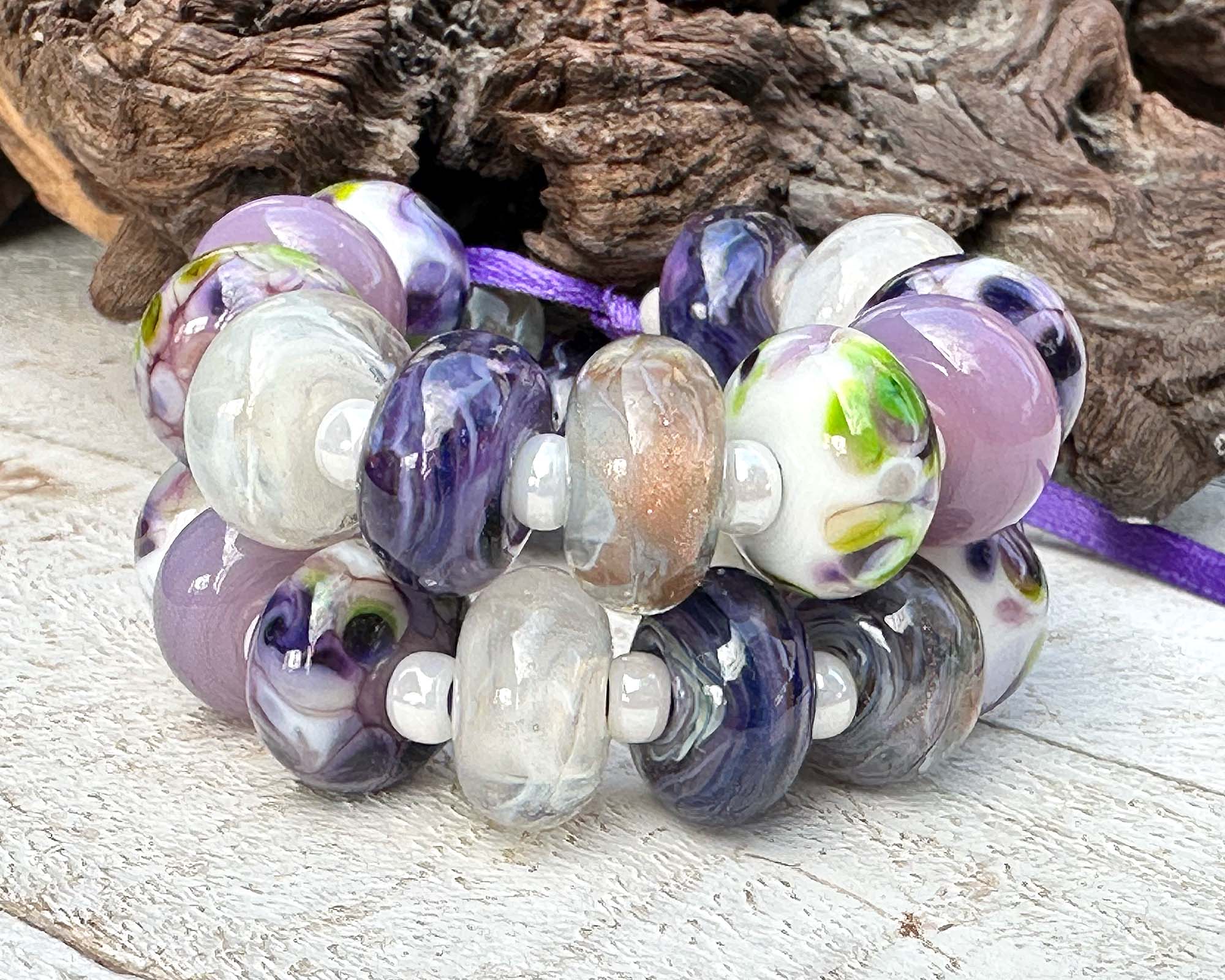 24 Purple Pink Petal Swirl Lampwork Glass Beads for Jewelry Making - DIY Bracelets, Necklaces & Craft Projects - Handmade Artisan Beads for Boho Style Accessories