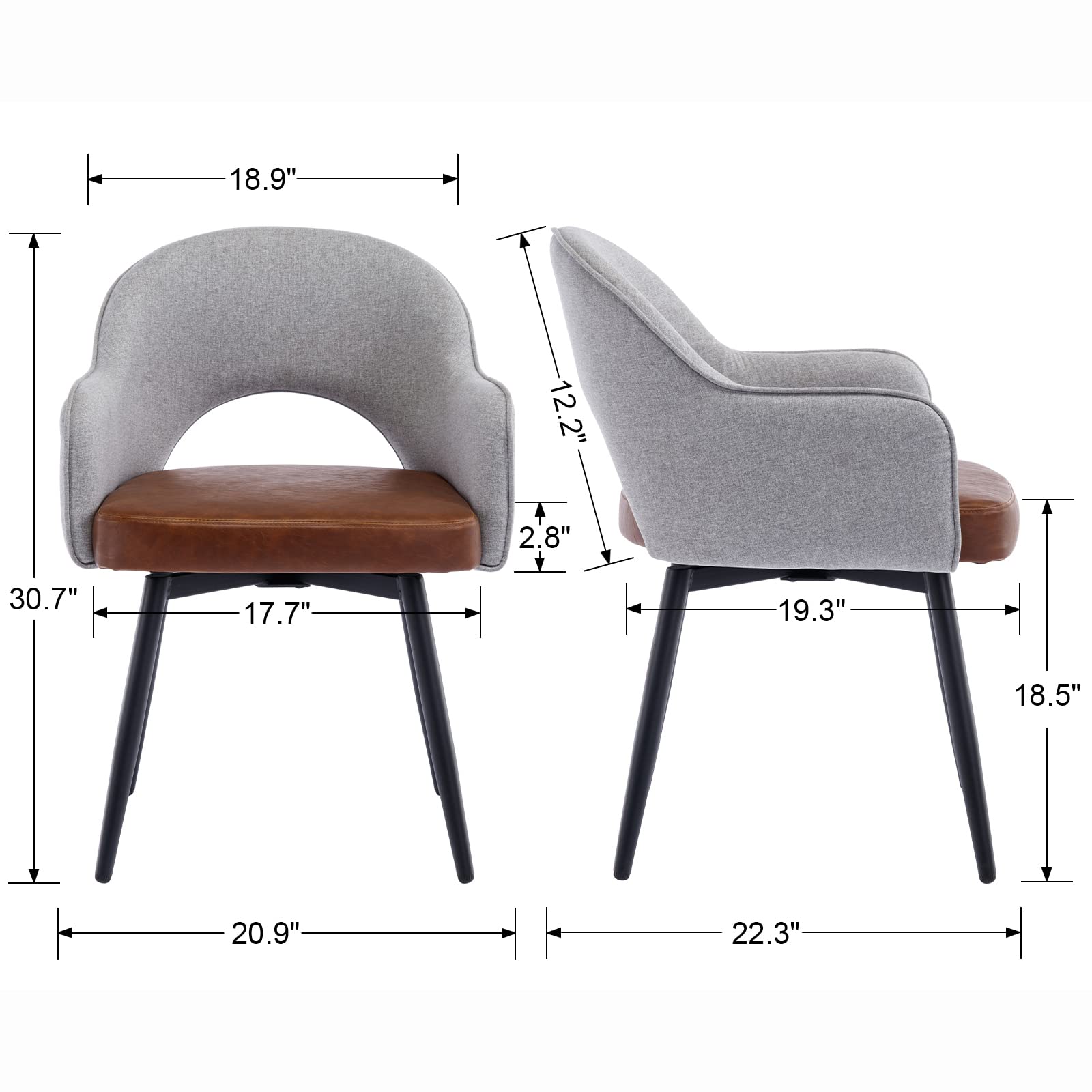 DUOMAY Modern Swivel Dining Chairs Set of 4 - Linen & Faux Leather Upholstered Accent Side Chairs for Home, Office or Dining Room - No Wheels Desk Chairs in Light Grey - Perfect for Living Rooms, Home Offices and Elegant Dining Spaces