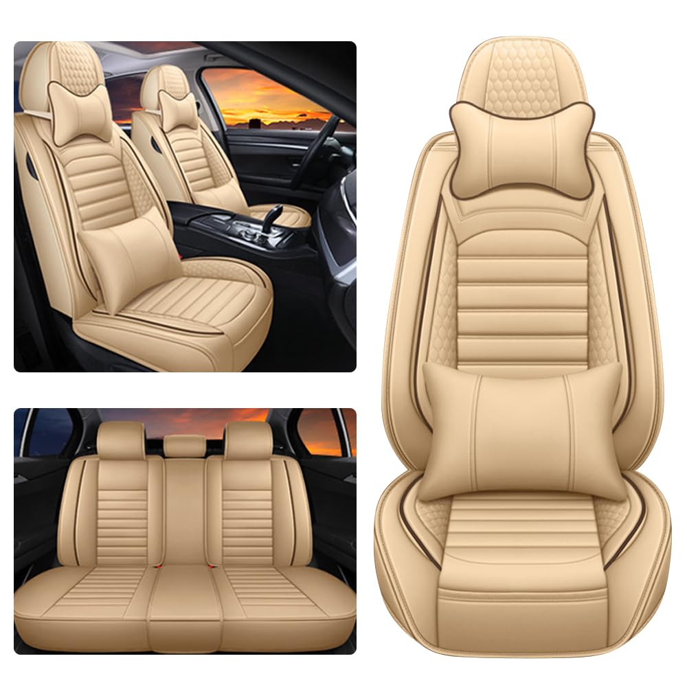 **Waterproof Leather Car Seat Covers for Hummer H3 2006-2010 – Soft, Airbag-Compatible Vehicle Protector with Pillow (Beige, Full Set) – Perfect for Off-Roading, Daily Commutes & Road Trips**