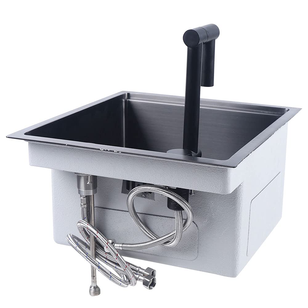Stainless Steel Commercial Kitchen Sink with Drain Pipe & Faucet - Single Bowl Black Hidden Design for Restaurant, Bar & Balcony | Durable & Stylish for Heavy-Duty Use