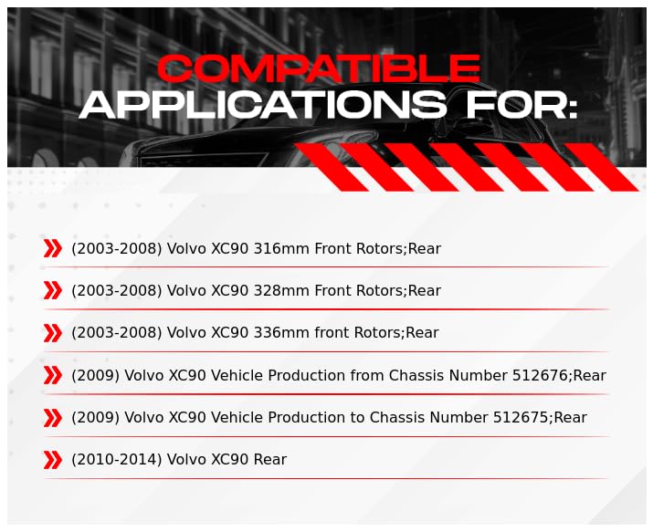 R1 Concepts Premium Rear Brake Kit for 2003-2014 Volvo XC90 - Ceramic Brake Pads & Rotors Set | High-Performance Automotive Replacement Brakes | Perfect for City Driving, Highway Commuting & Towing