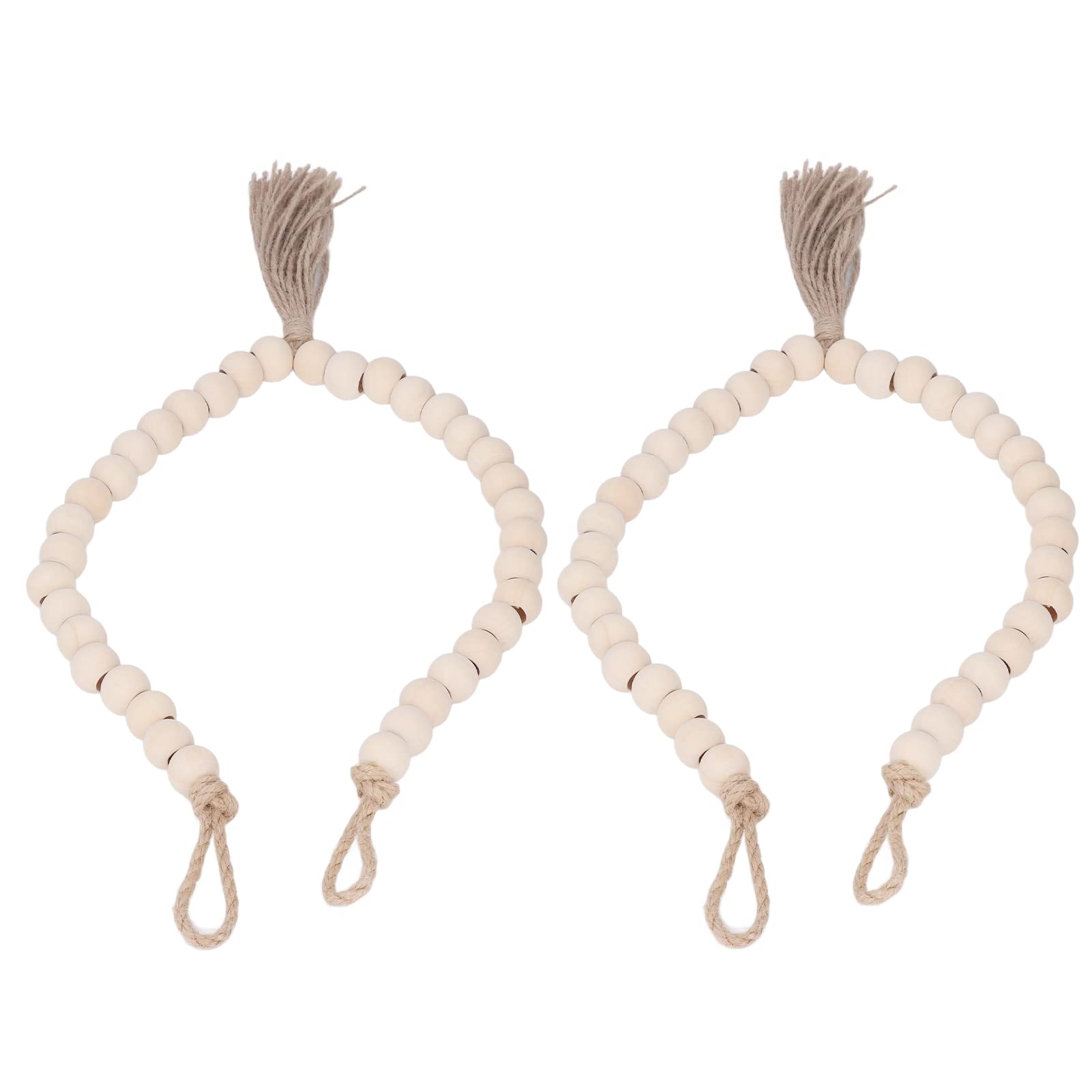 Elegant Wood Bead Curtain Tieback Hooks with Hemp Rope Tassel - 2 Pack Wall Decor for Living Room, Bedroom, Drapes & Window Treatments - Perfect for Home Decor and Interior Design
