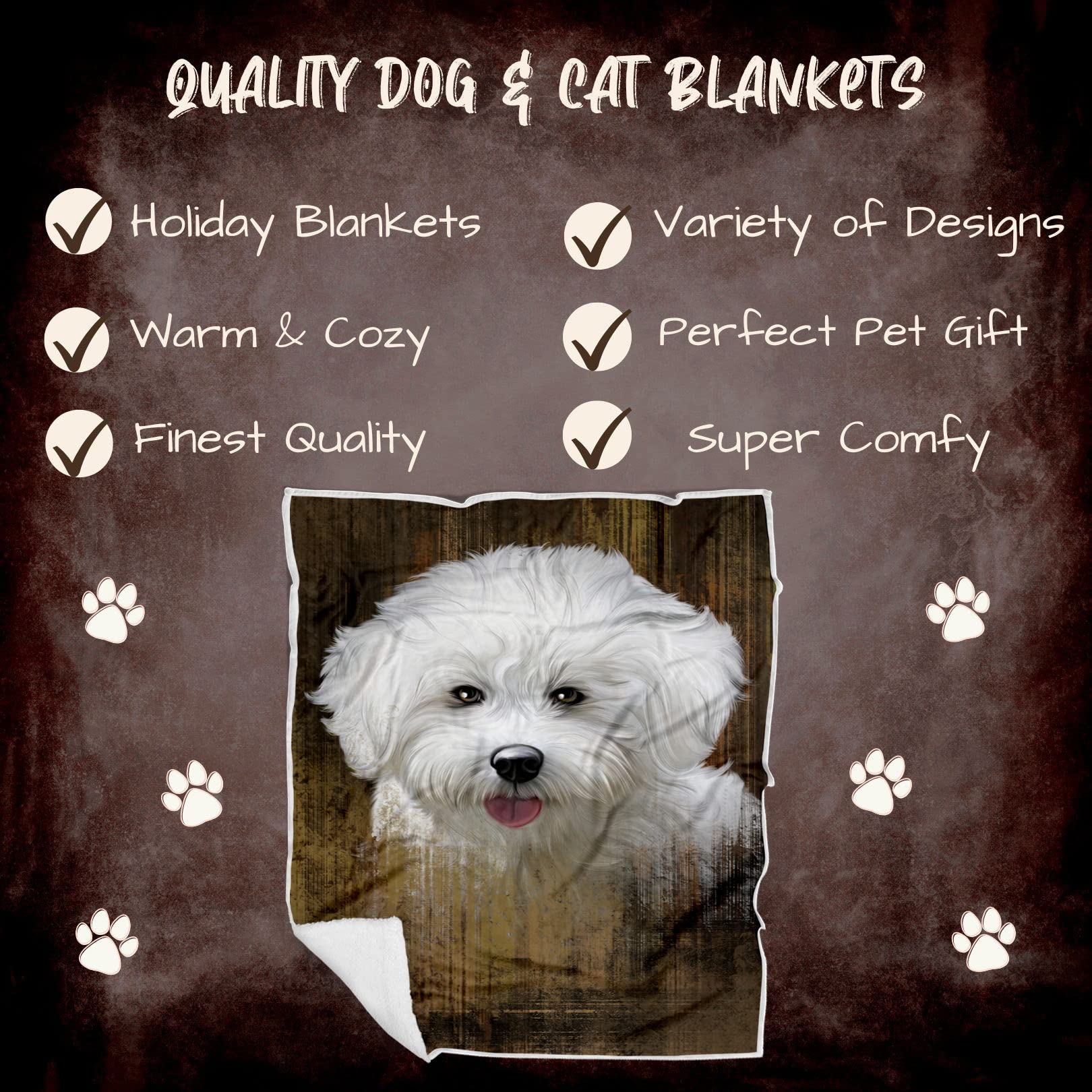 Rustic Bichon Frise Dog Blanket - Ultra Soft Lightweight Pet Throw for Dogs & Cats - Cozy Durable Woven Blanket for Sofa, Bed, Couch (50x60 Inches) - Perfect for Pet Lounging, Home Decor & Gift Giving