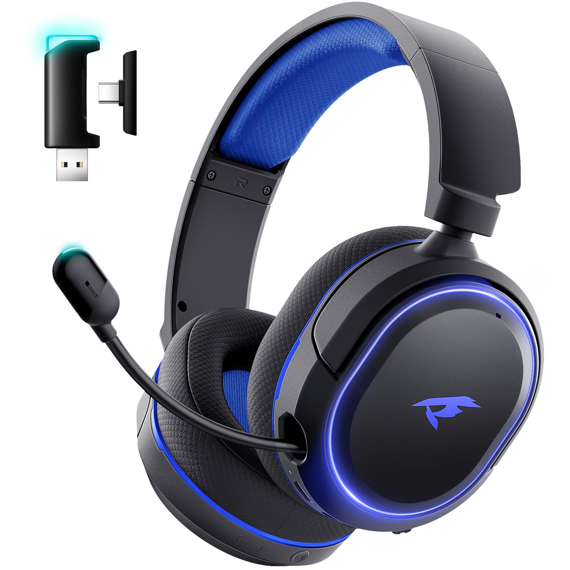 Wireless Gaming Headset with 7.1 Surround Sound & Bluetooth 5.4 | 100H Battery Life | ENC Noise Canceling Mic | RGB Lighting | Compatible with PC, PS5, PS4, Mac & Nintendo Switch | Perfect for Competitive Gaming & Streaming (Black-Blue)