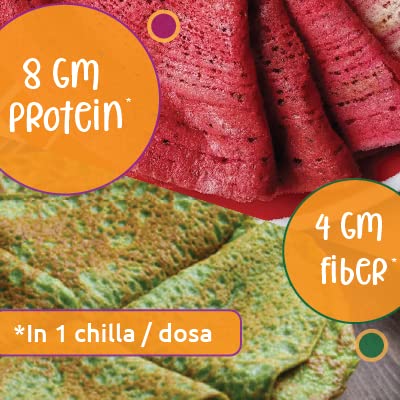 Organic Sprouted Lentils & Millets Instant Dosa Mix - High Protein, Fiber-Rich, Low GI Breakfast - No Maida, No Palm Oil - 200g (Pack of 2: Beetroot & Spinach) - Perfect for Vegan, Keto & Gluten-Free Diets - Quick Healthy Meals for Busy Mornings