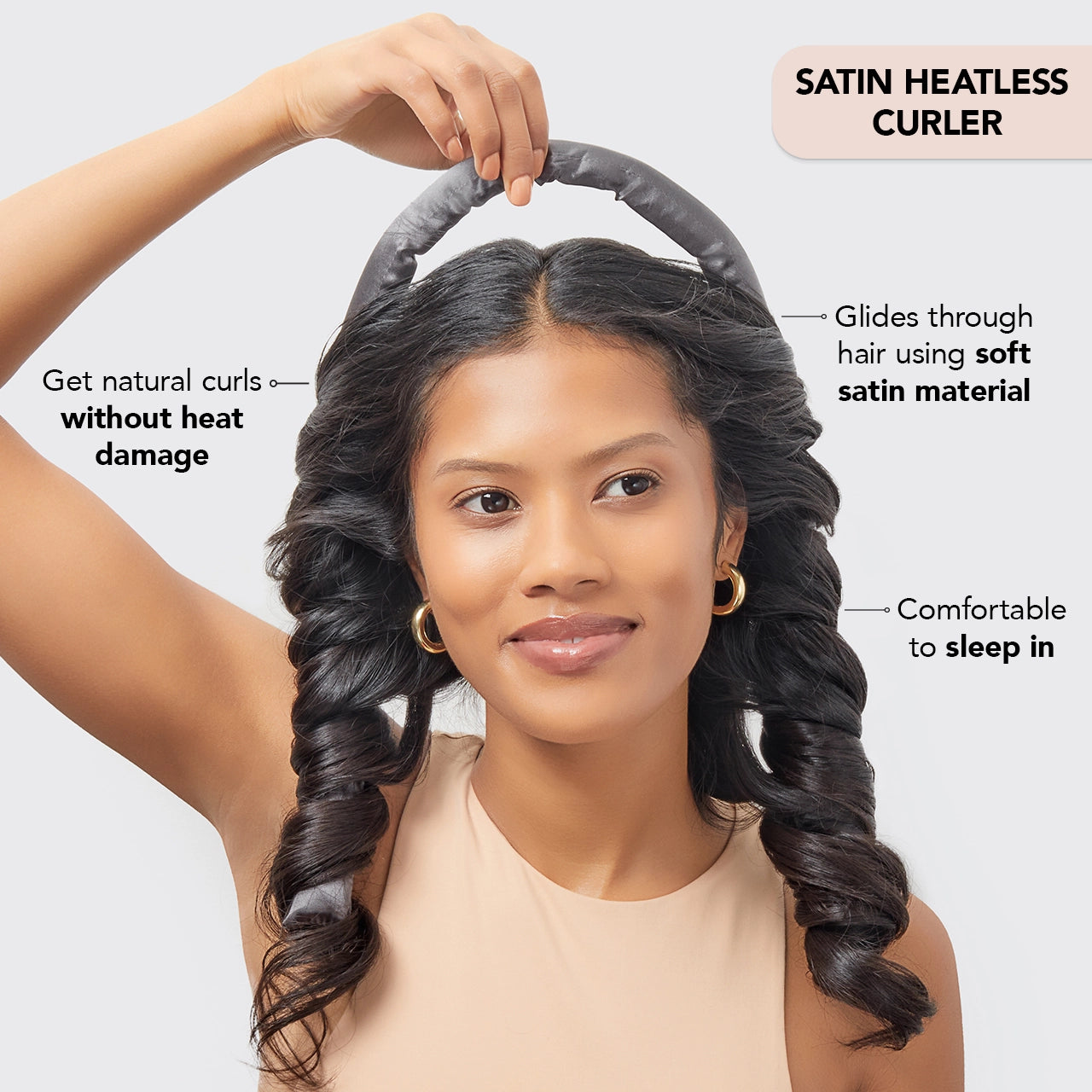 Kitsch Heatless Curling Set - Charcoal Satin Hair Rollers for Overnight Curls | Perfect for Damage-Free Styling, Travel & Special Occasions