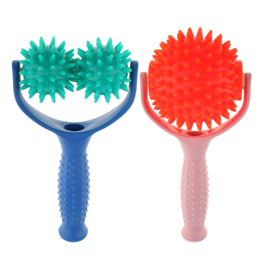 2PCS Spiky Massage Balls with Handle - Deep Tissue Muscle Relaxation for Back, Neck & Shoulder Pain Relief - Perfect for Home, Gym & Office Use - Self Massage Roller for Athletes & Desk Workers